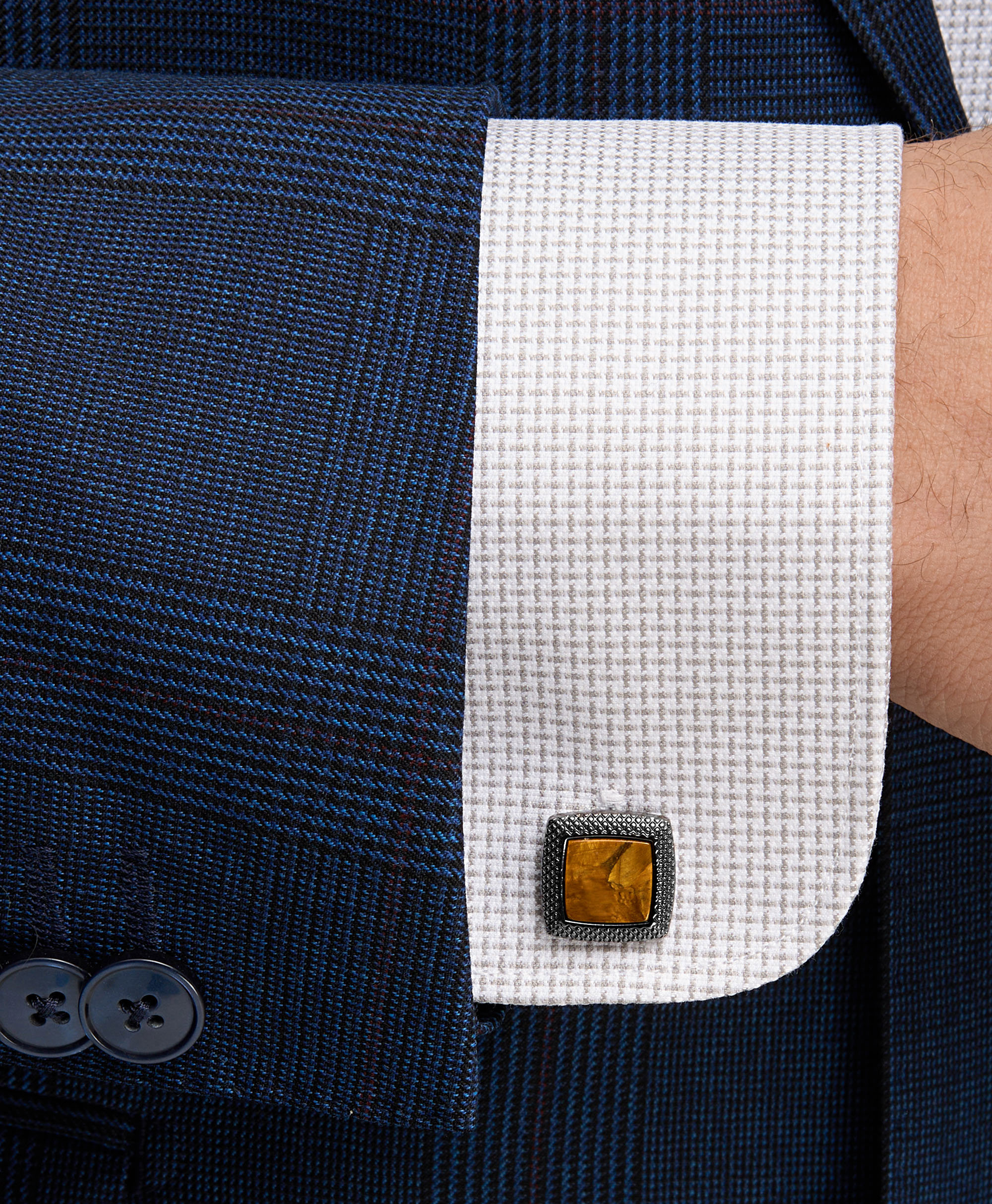 Квадратные запонки со вставкой из натурального камня