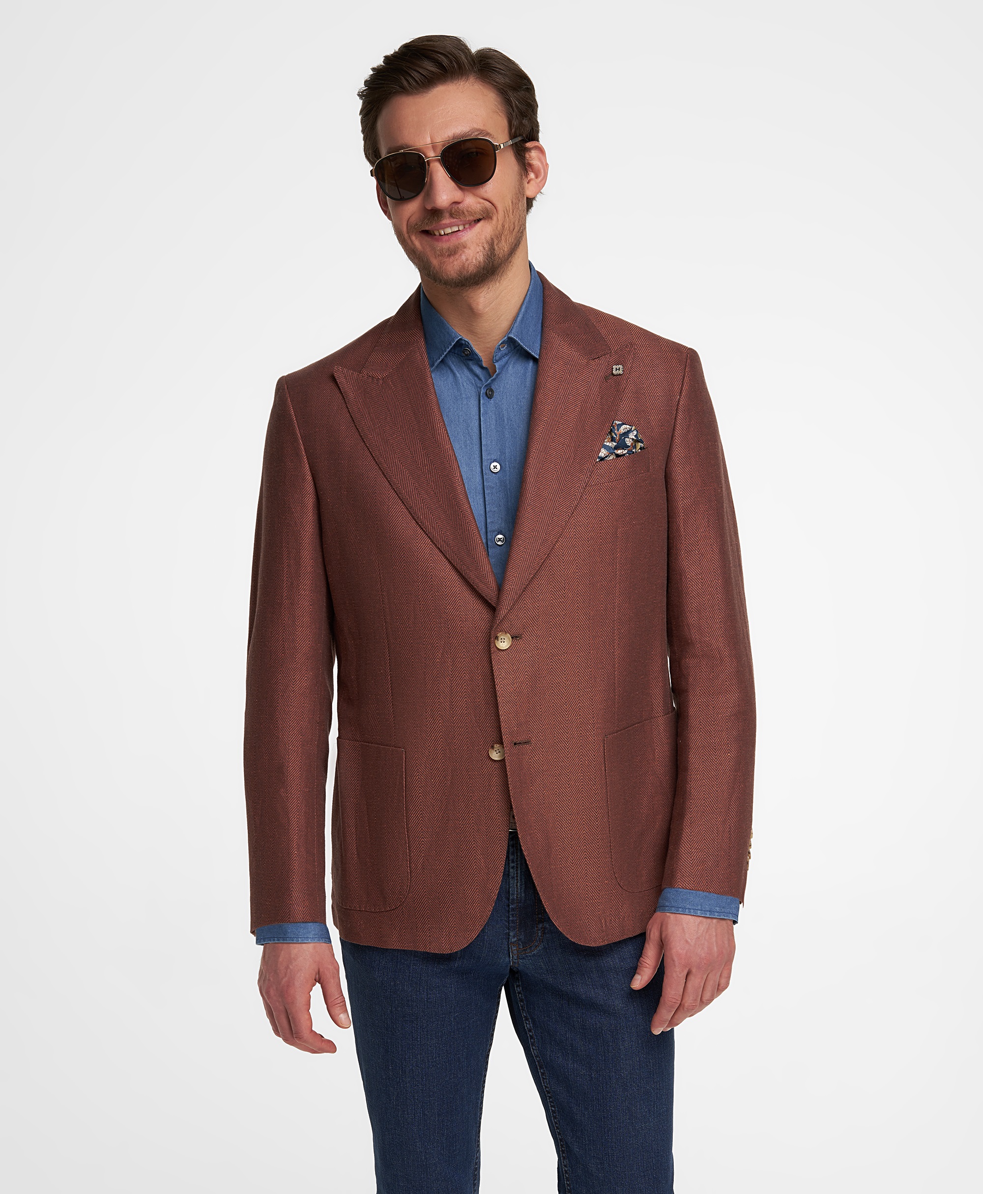 Пиджак из ткани рогожка, прямой силуэт