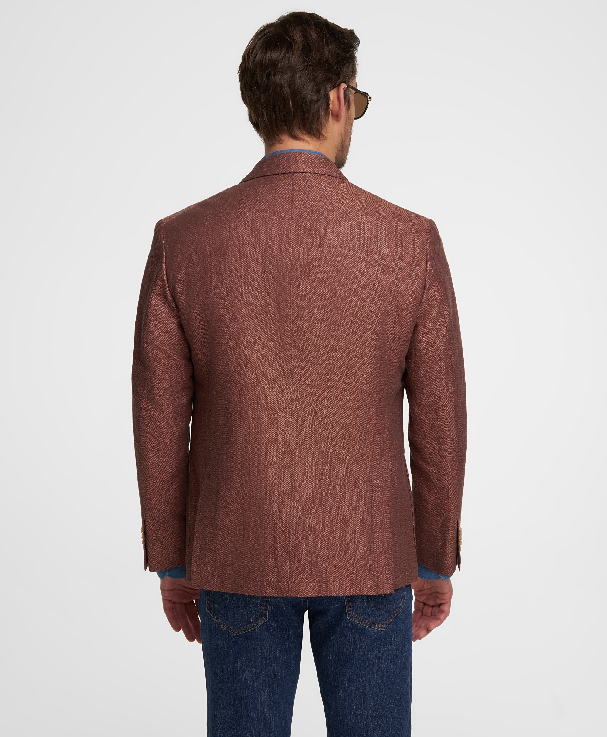 Пиджак из ткани рогожка, прямой силуэт