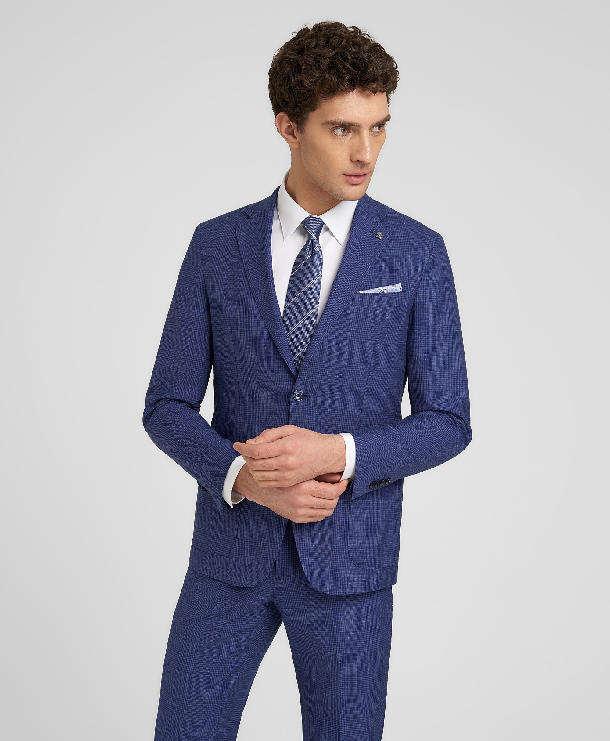 Пиджак костюмный из эластичной ткани с добавлением льна, полуприлегающий силуэт