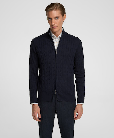 Кардиган из 100% хлопка с застежкой на молнию в синем цвете KWL-1026 ...