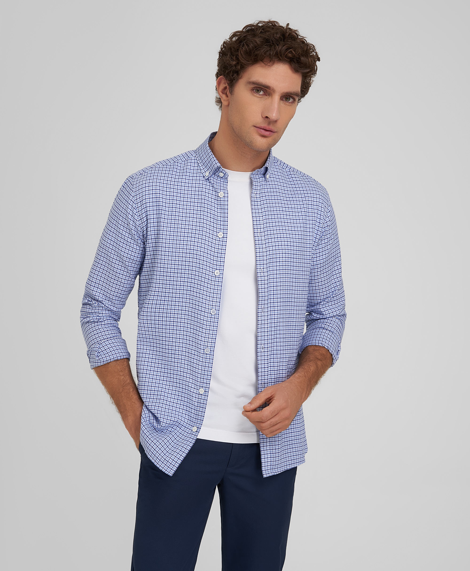 Рубашка хлопковая, прилегающий силуэт