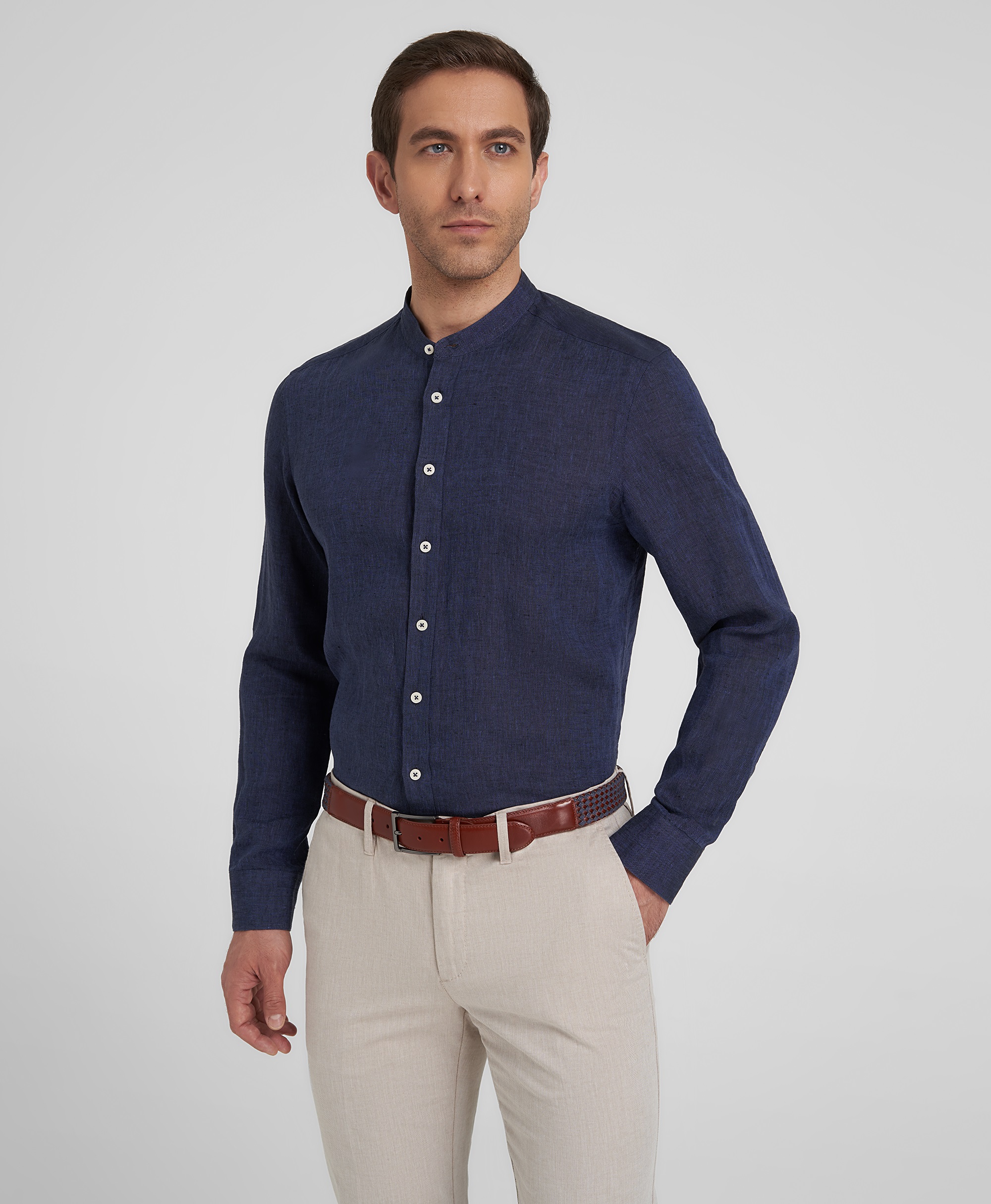 Рубашка льняная, полуприлегающий силуэт