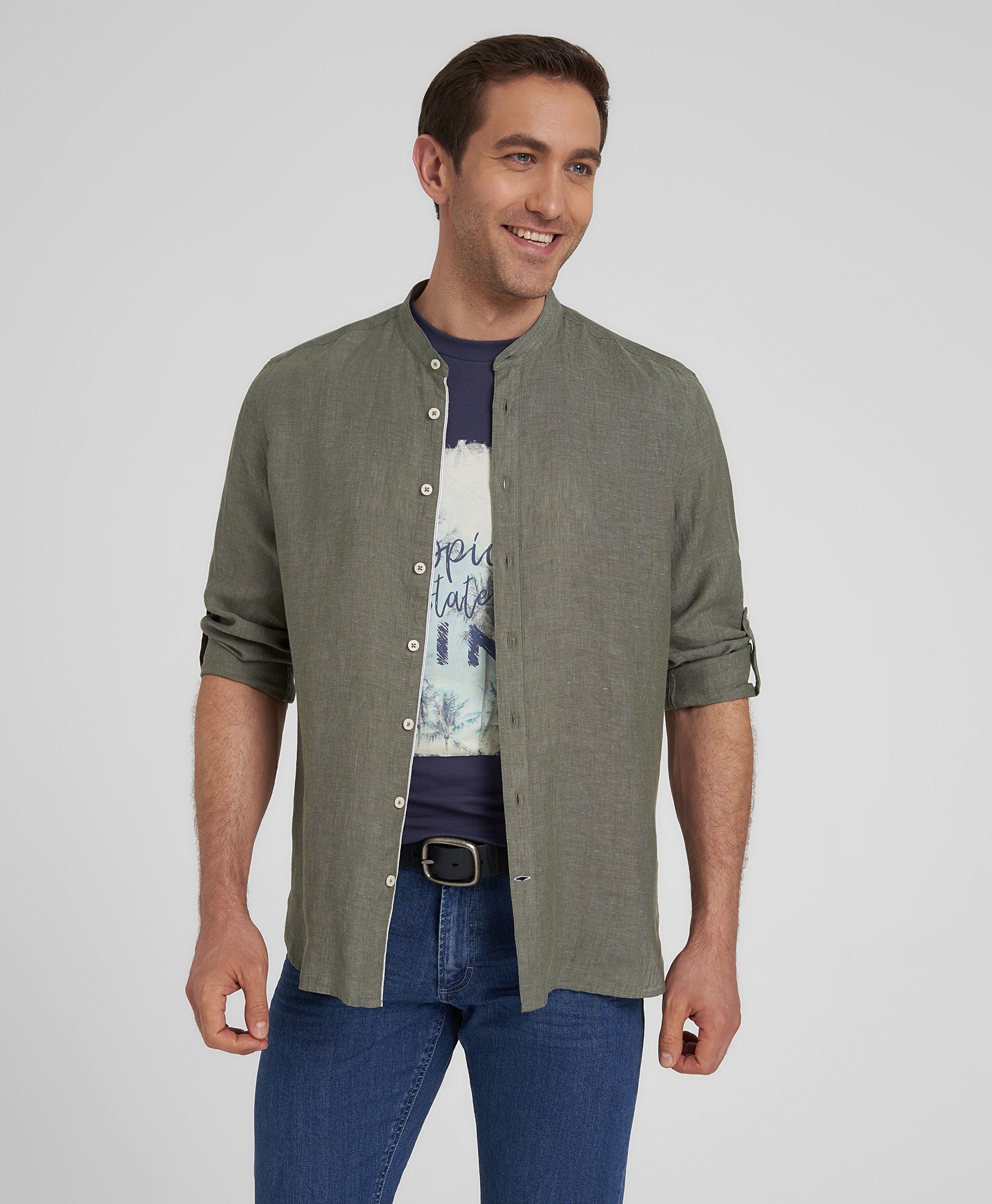 Рубашка льняная, полуприлегающий силуэт