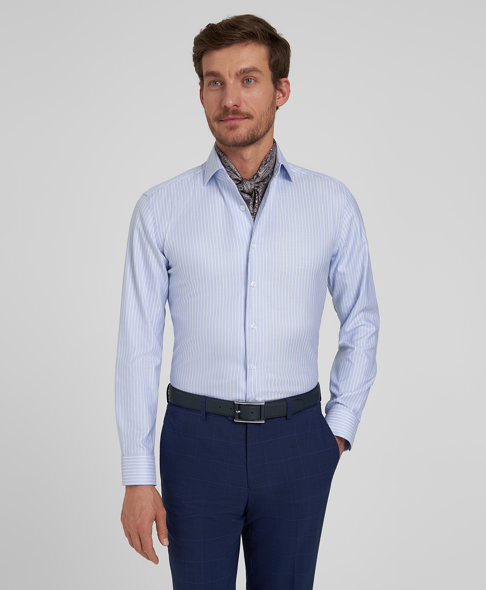 Рубашка из итальянской ткани Albini, 100% хлопок, полуприлегающая, натуральный стрейч