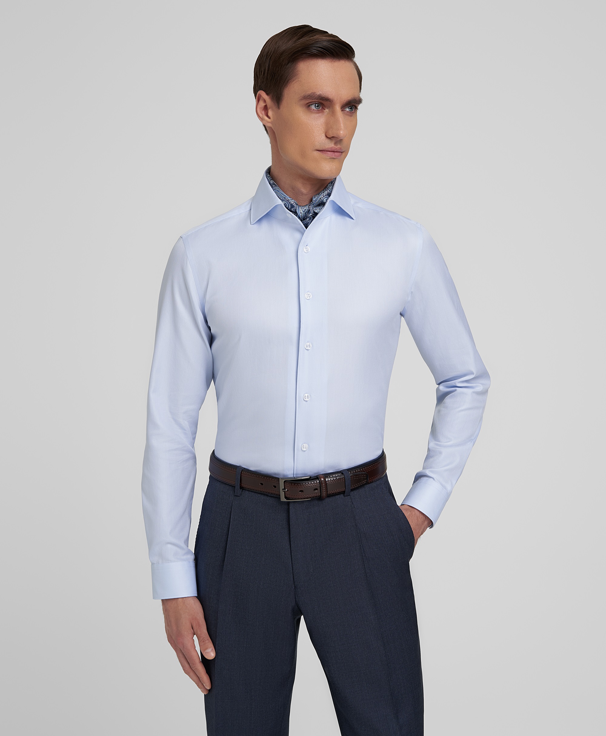 Рубашка из итальянской ткани Albini, из 100% органического хлопка, прилегающая