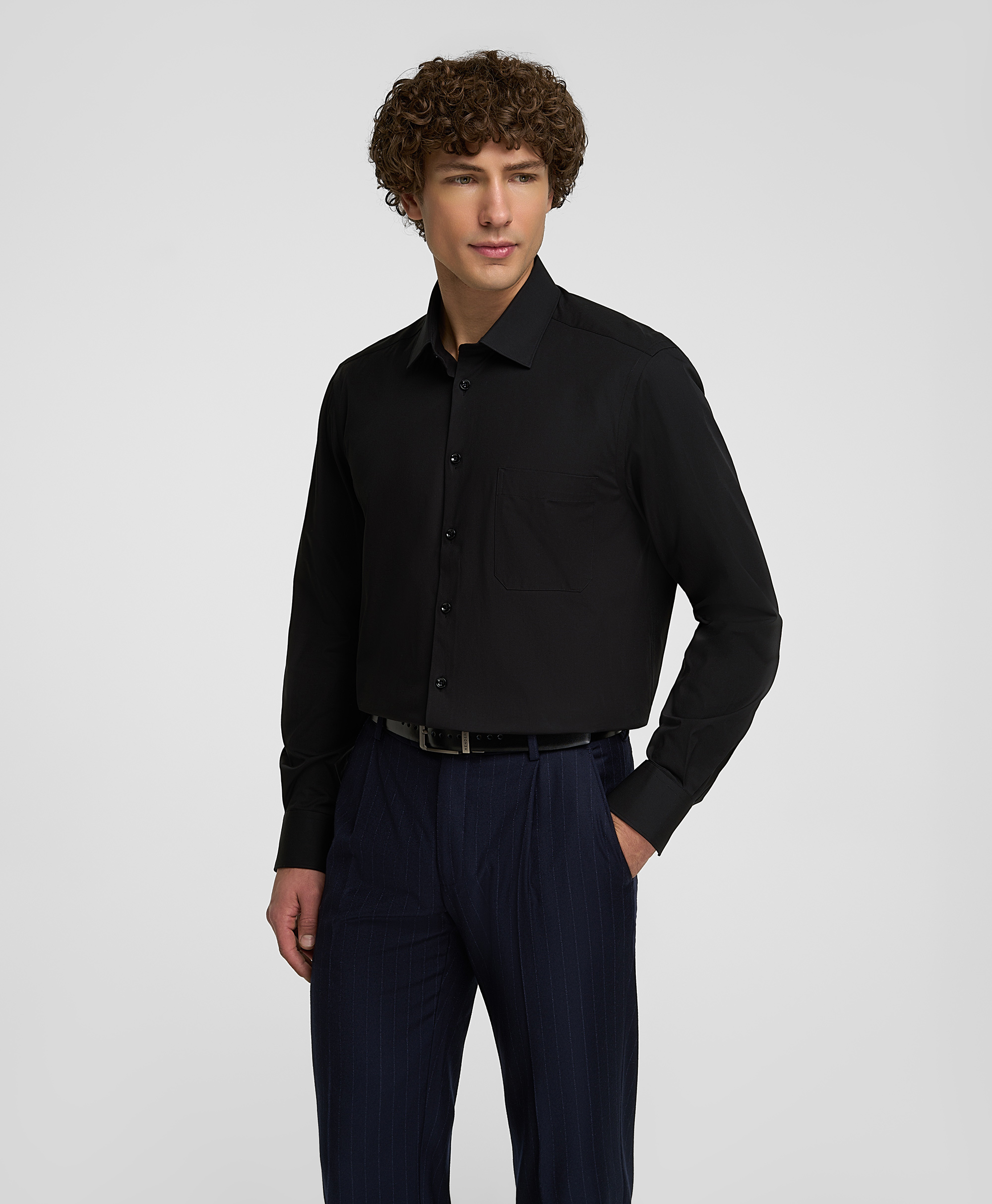 Рубашка из ткани стрейч, прямой силуэт