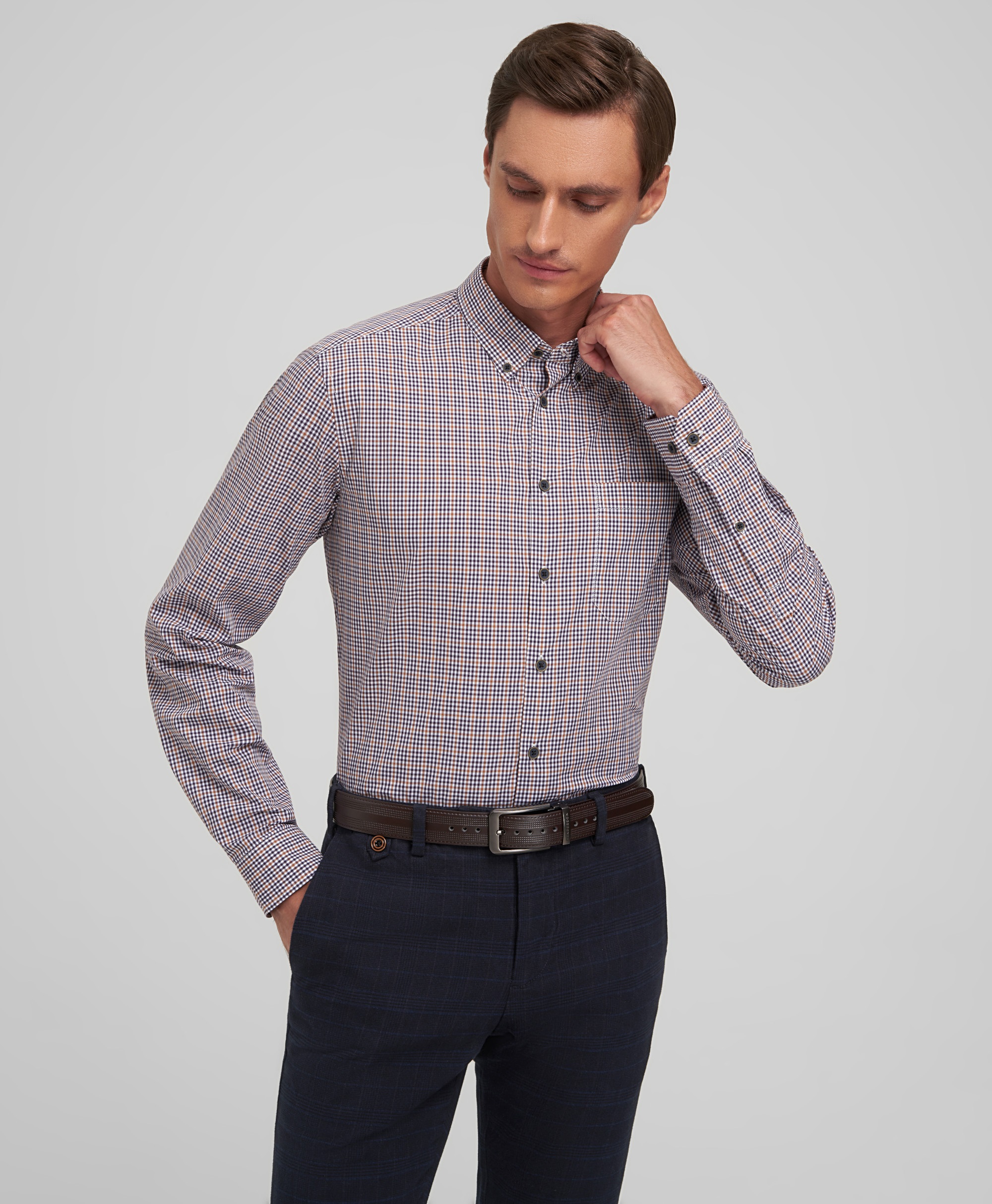 Рубашка хлопковая, прилегающий силуэт