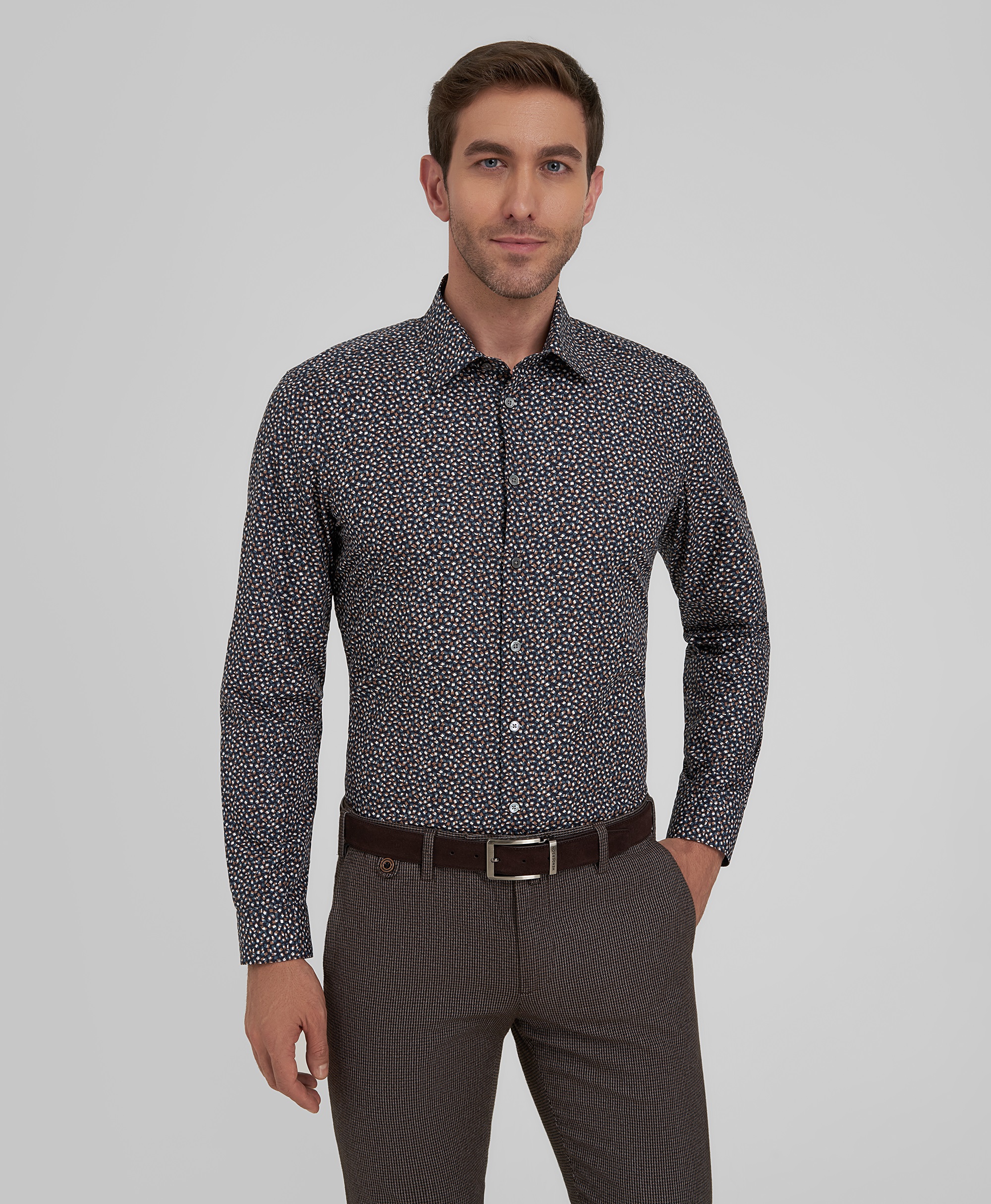 Рубашка хлопковая, прилегающий силуэт