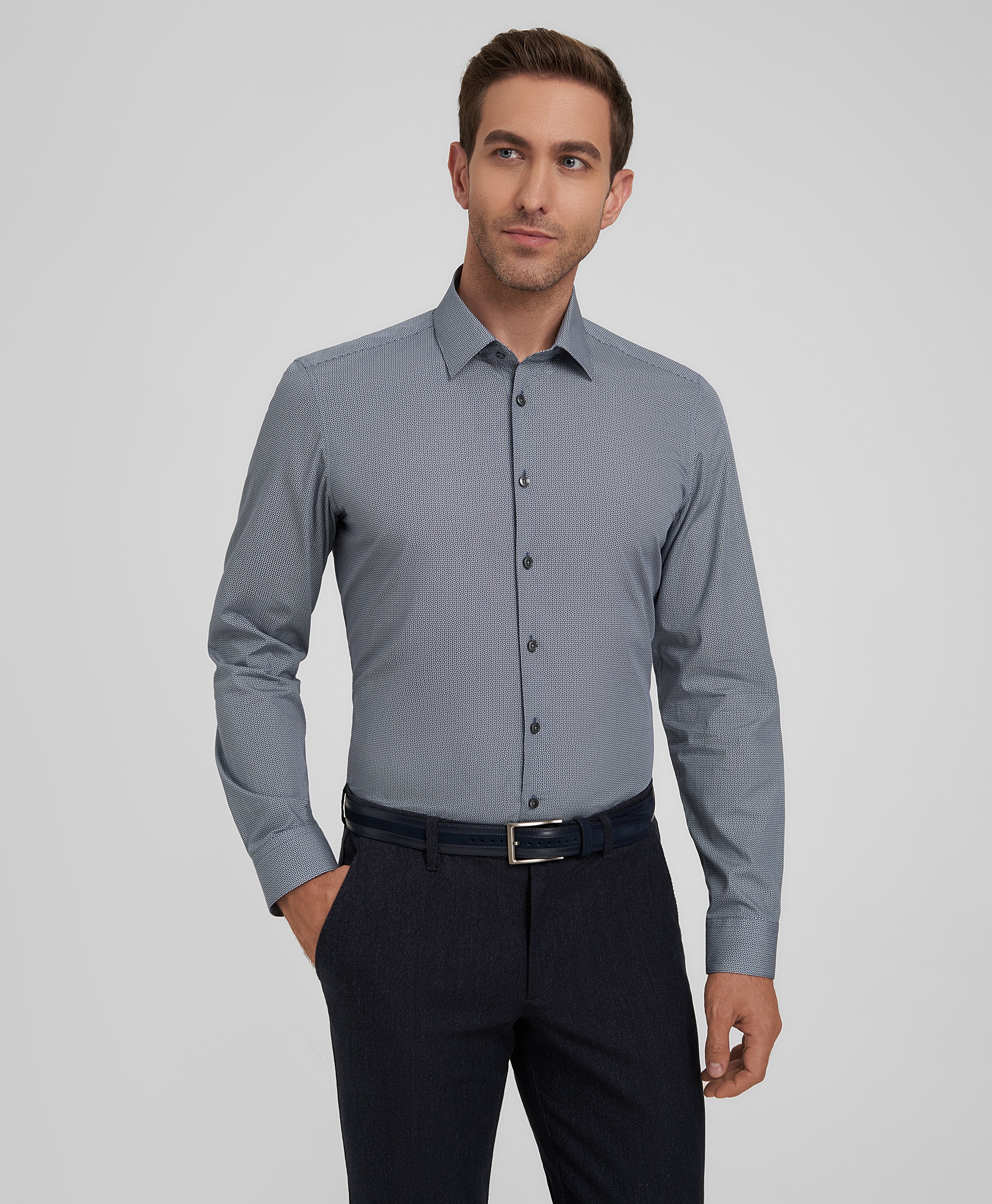 Рубашка из итальянской ткани Albini, 100% хлопок, полуприлегающая