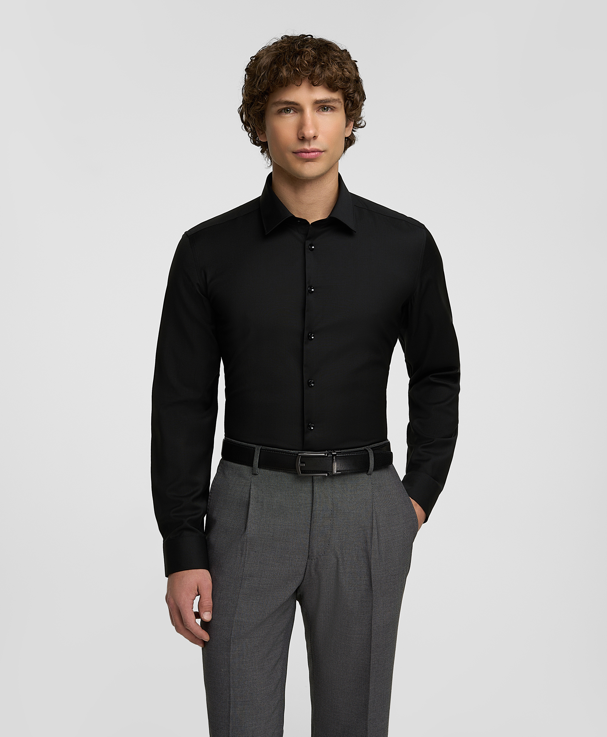 Рубашка шерстяная, прилегающий силуэт