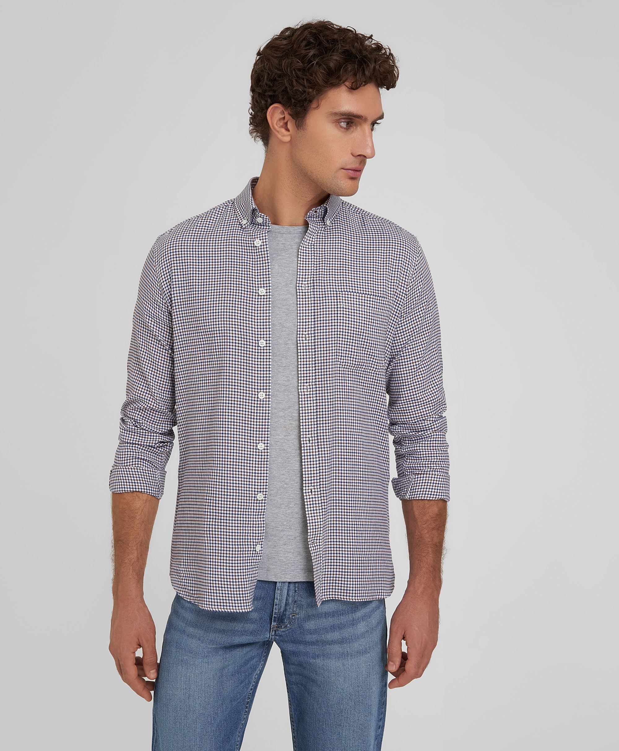 Рубашка хлопковая, прилегающий силуэт