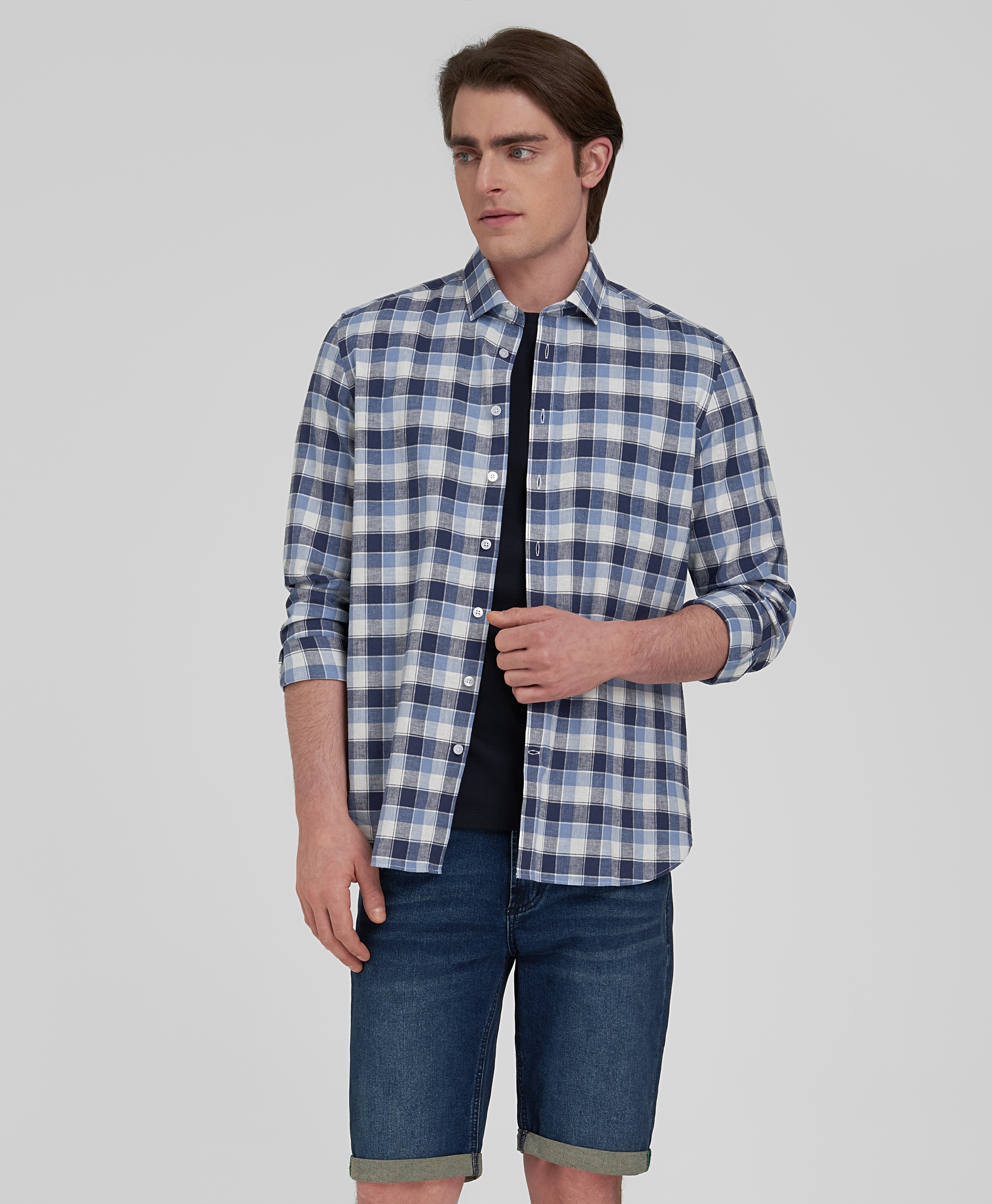 Рубашка из хлопка и льна, прямой силуэт