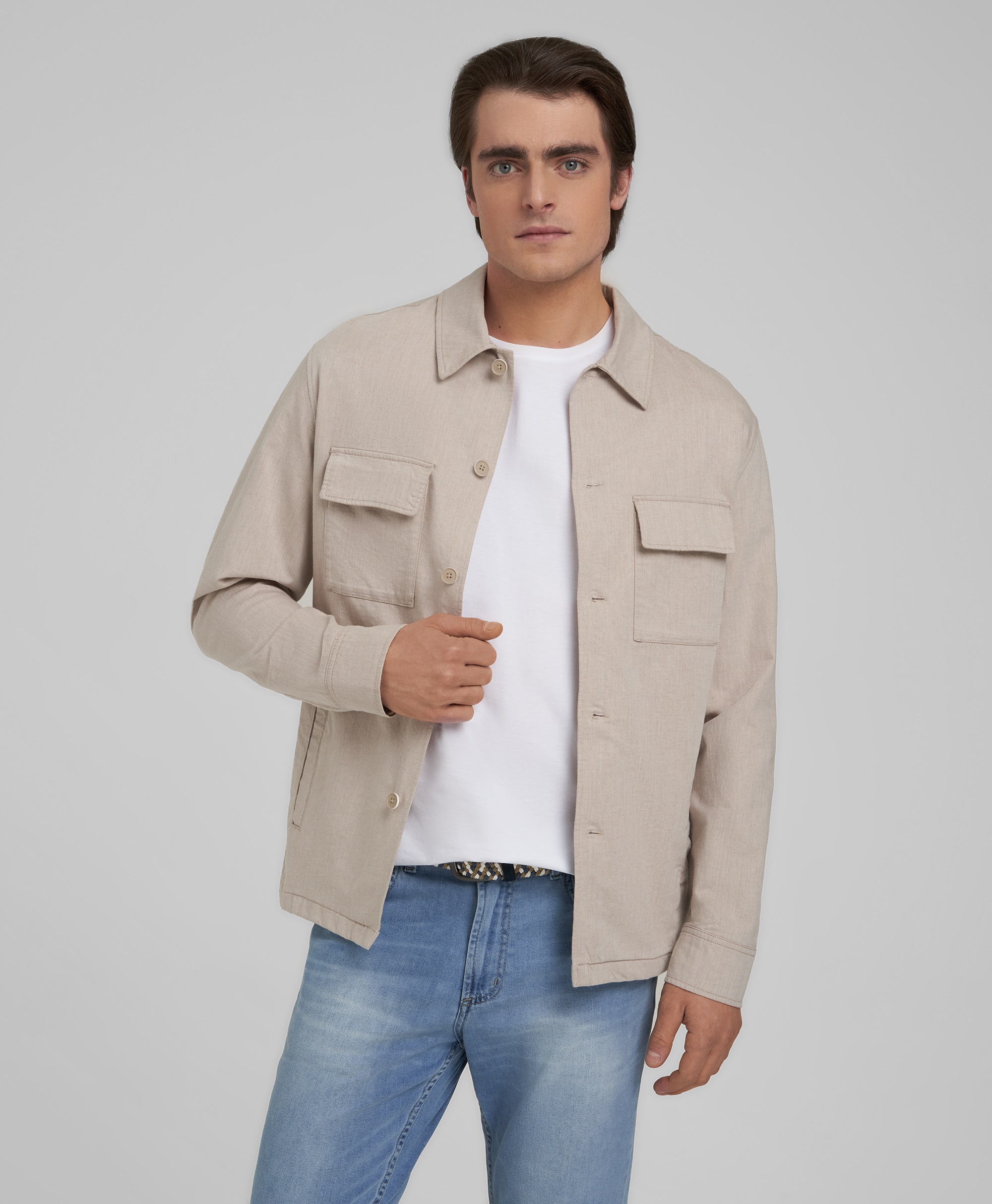 Рубашка-куртка из хлопка и льна, прямой силуэт