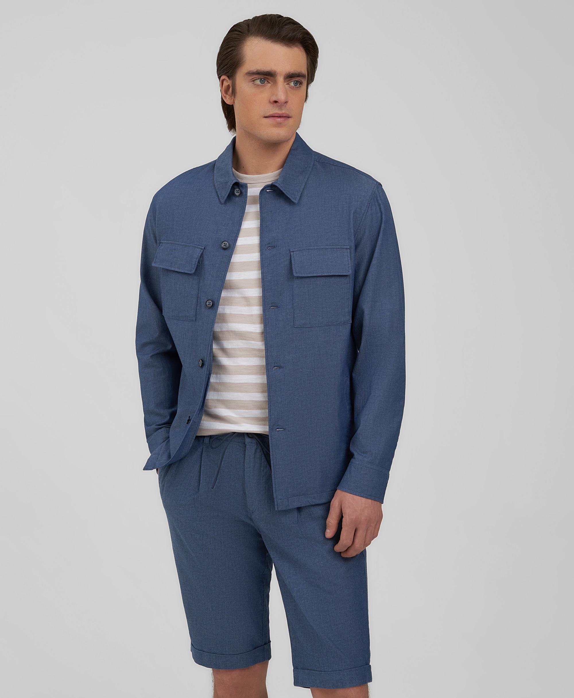 Рубашка-куртка из хлопка и льна, прямой силуэт