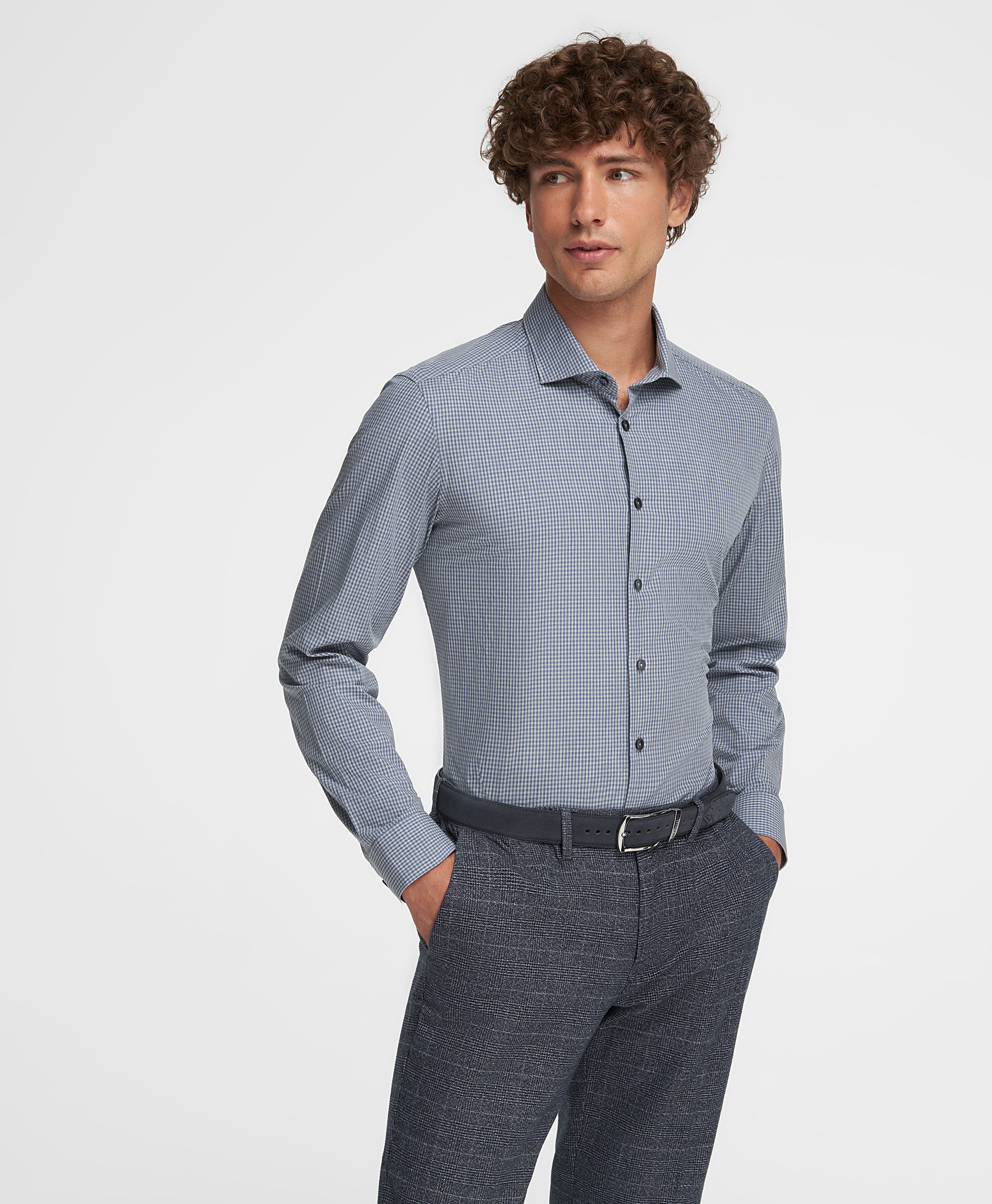 Рубашка хлопковая, прилегающий силуэт