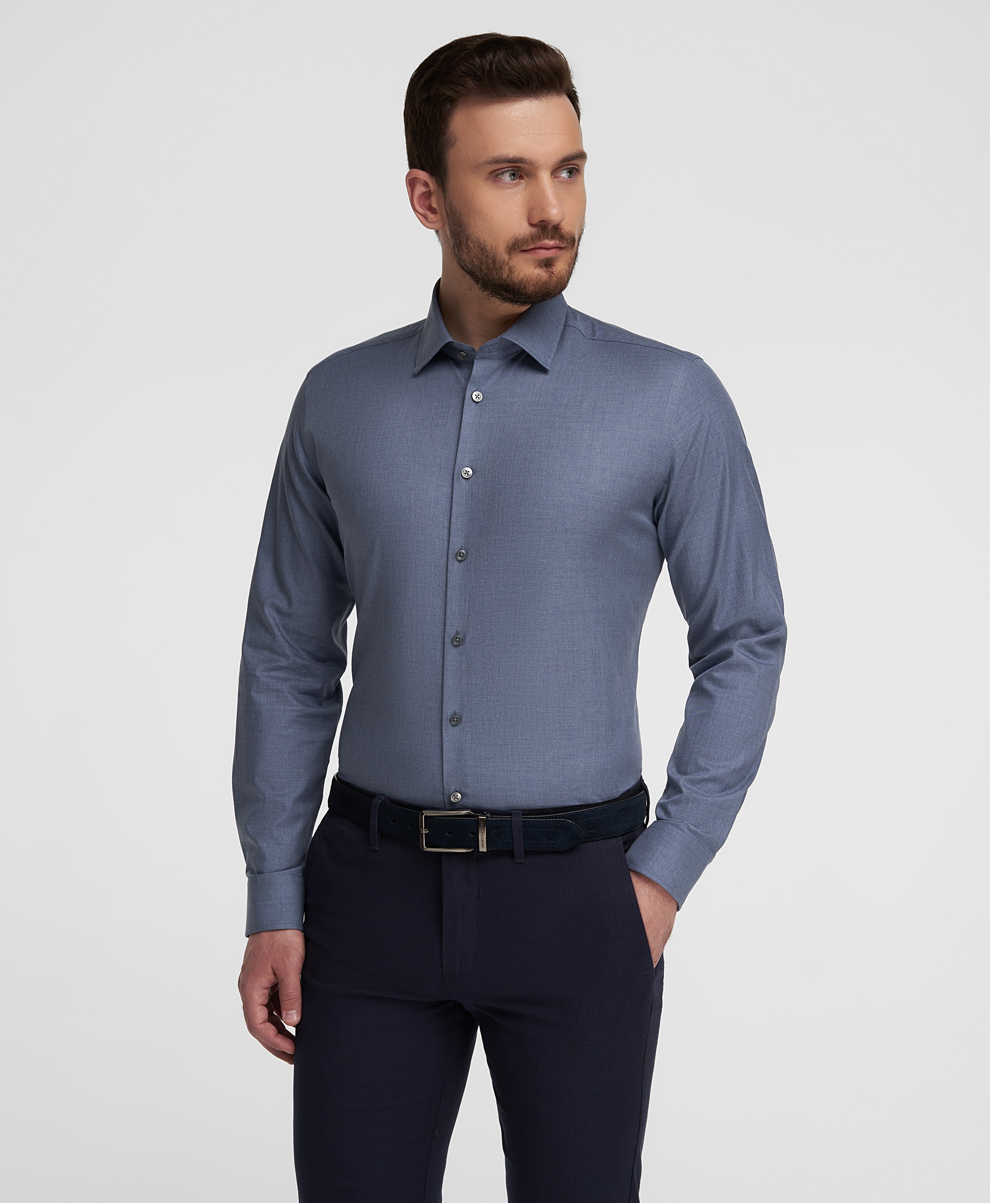 Рубашка хлопковая, прилегающий силуэт