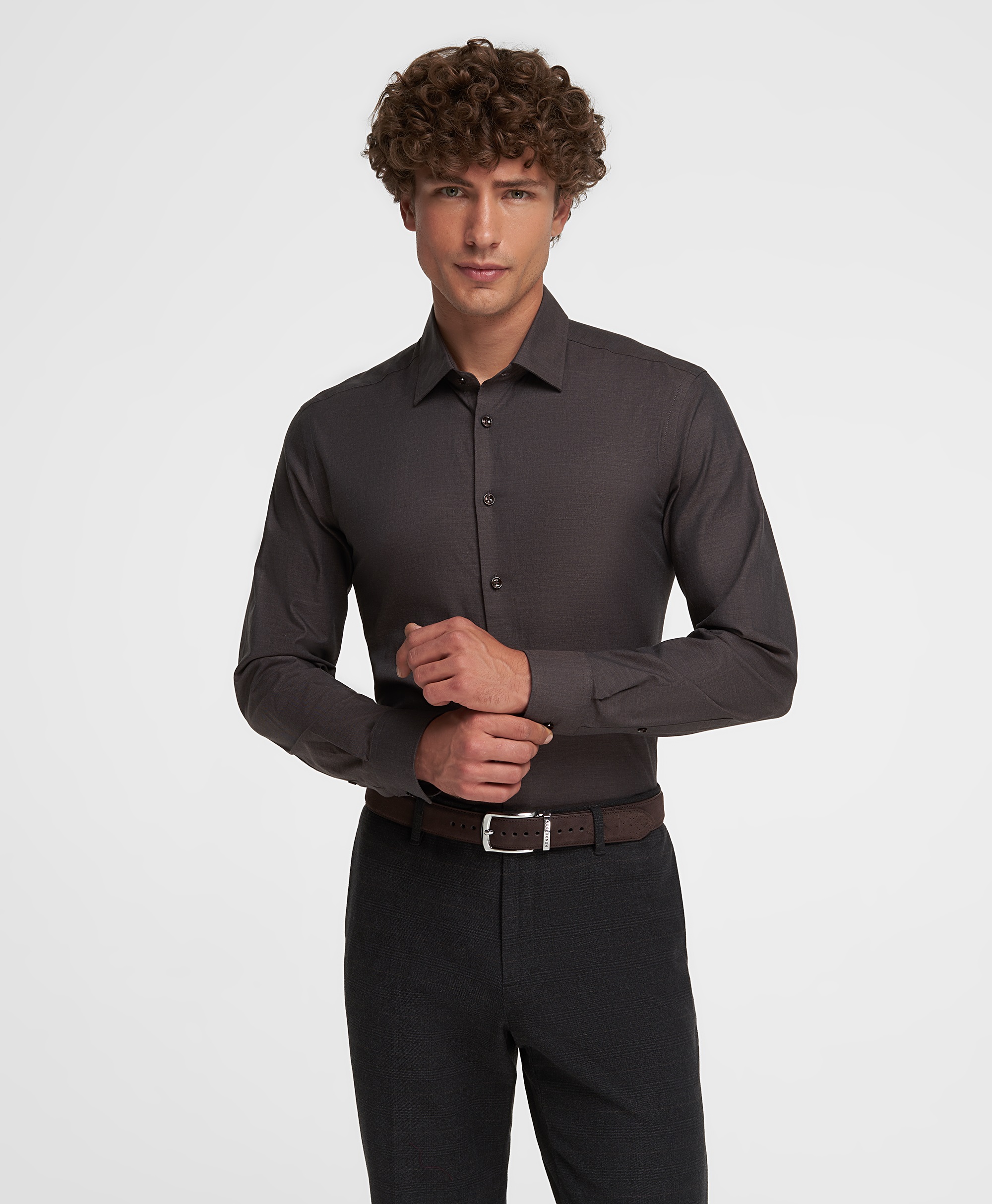 Рубашка хлопковая, полуприлегающий силуэт