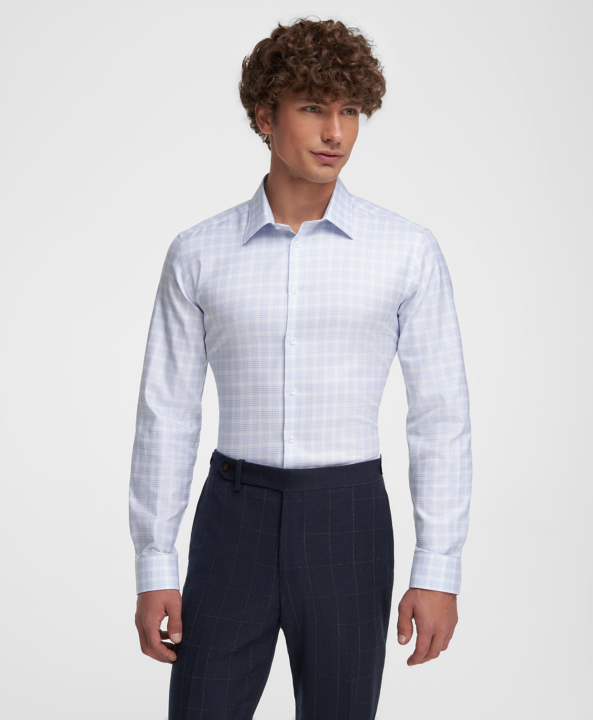 Рубашка хлопковая, прилегающий силуэт