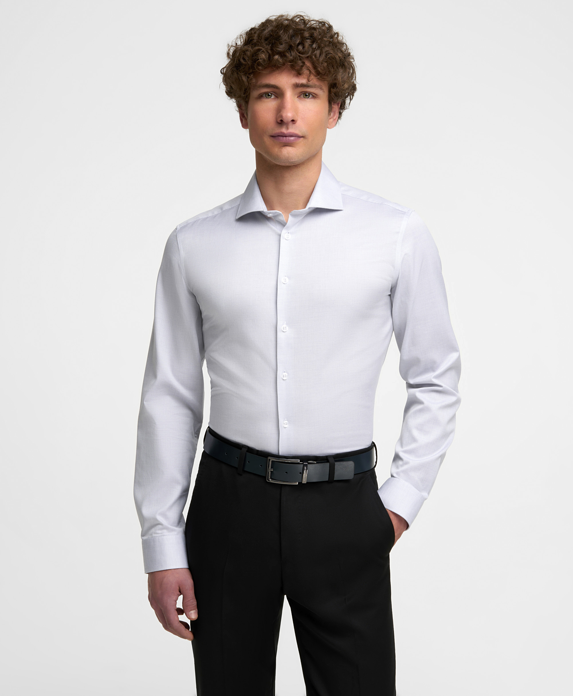 Рубашка хлопковая, прилегающий силуэт