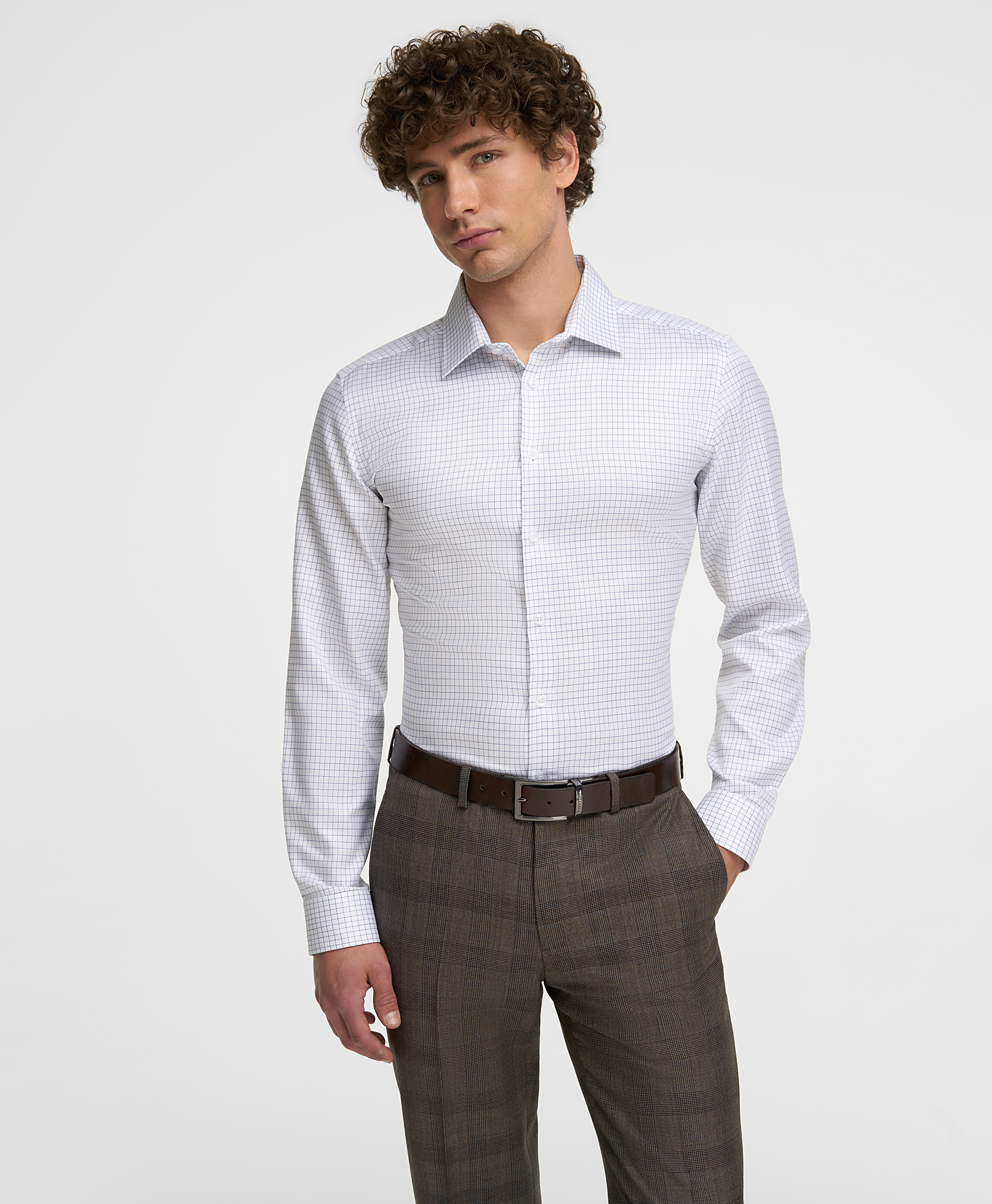 Рубашка хлопковая, прилегающий силуэт