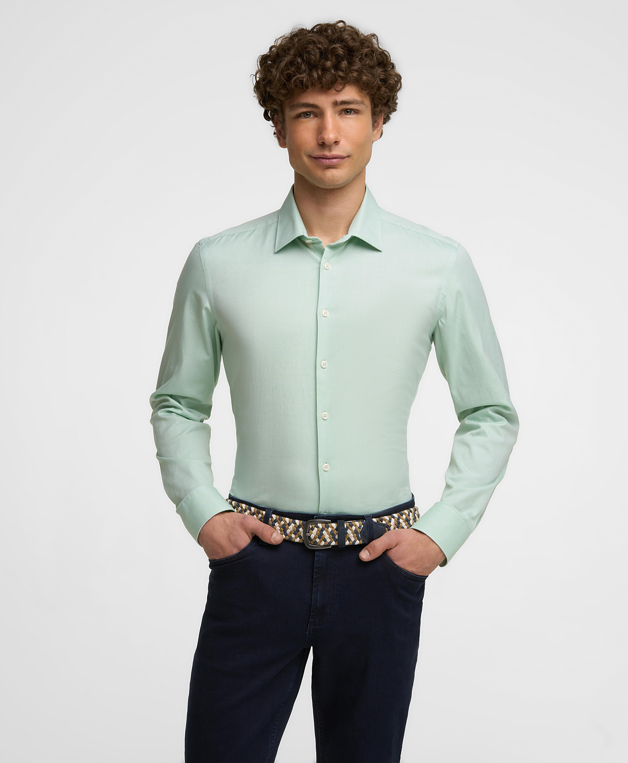 Рубашка хлопковая, полуприлегающий силуэт