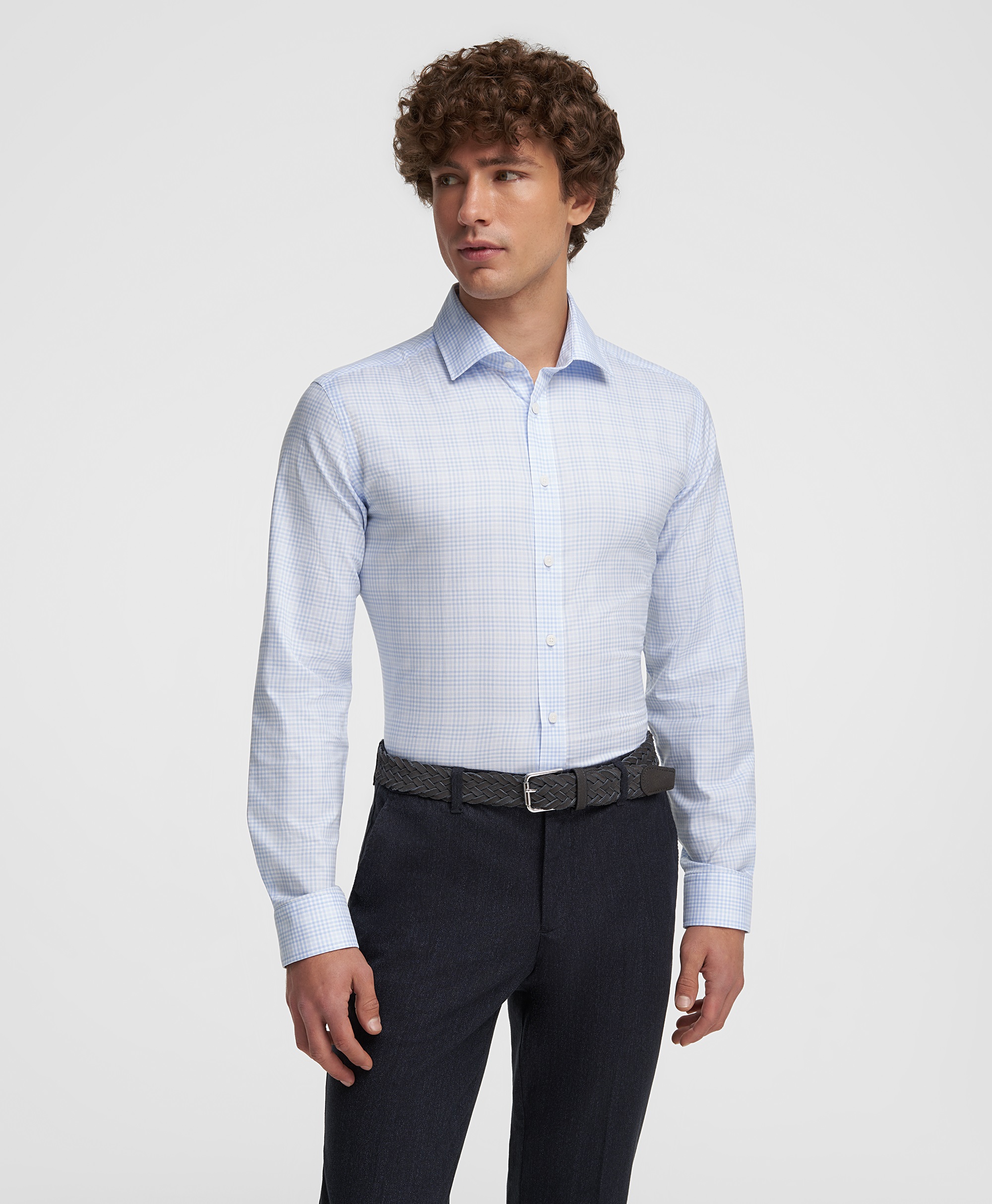 Рубашка хлопковая, прилегающий силуэт