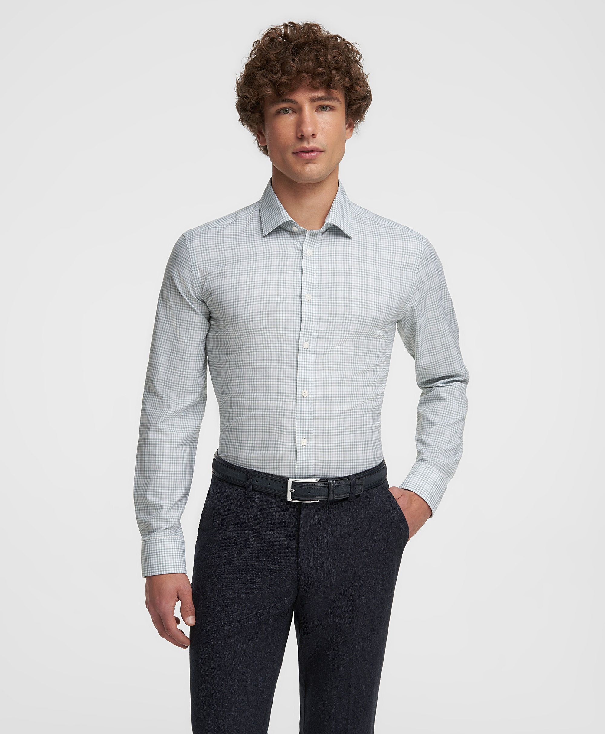 Рубашка хлопковая, полуприлегающий силуэт