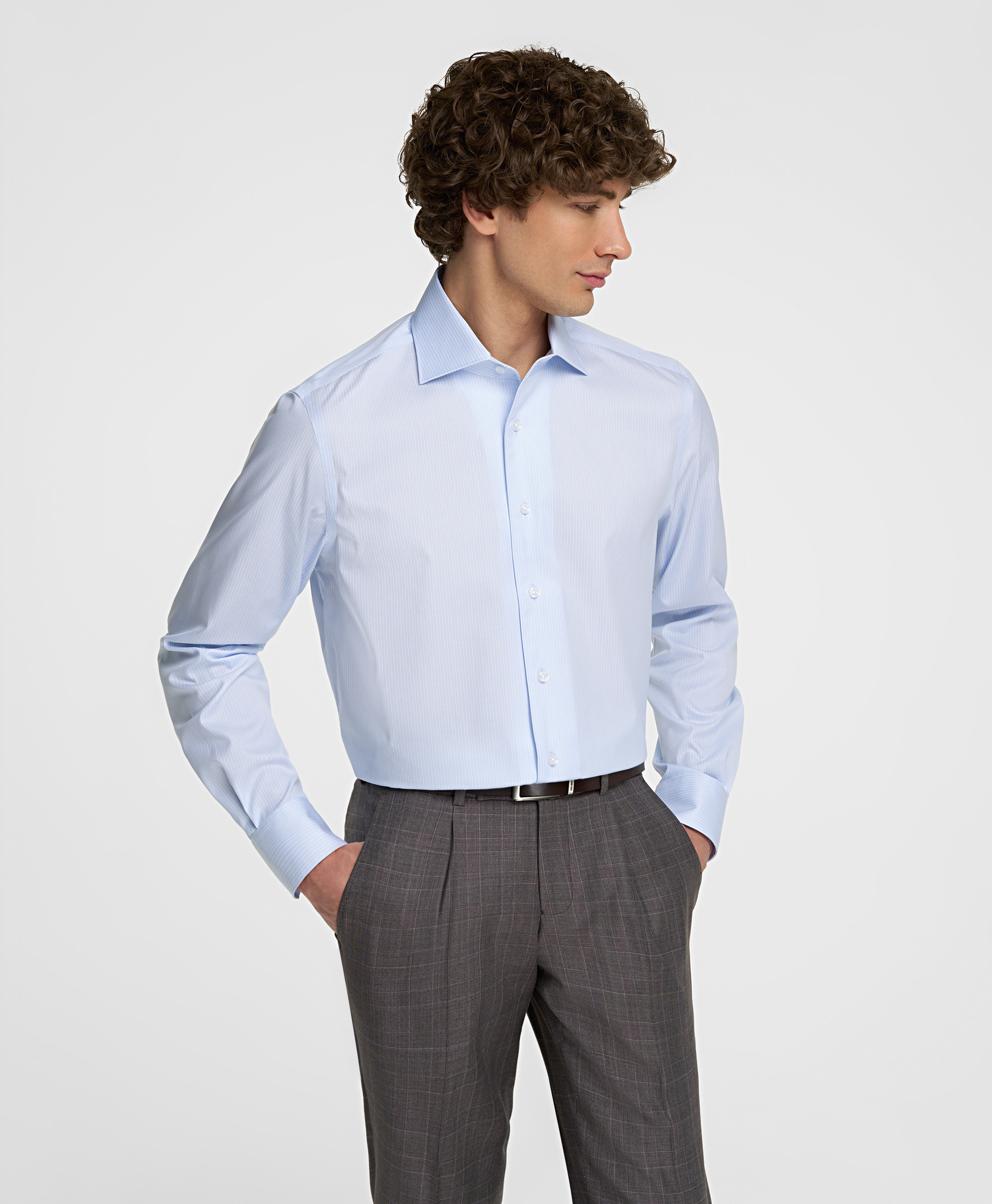 Рубашка хлопковая, не требует утюжки, прямой силуэт