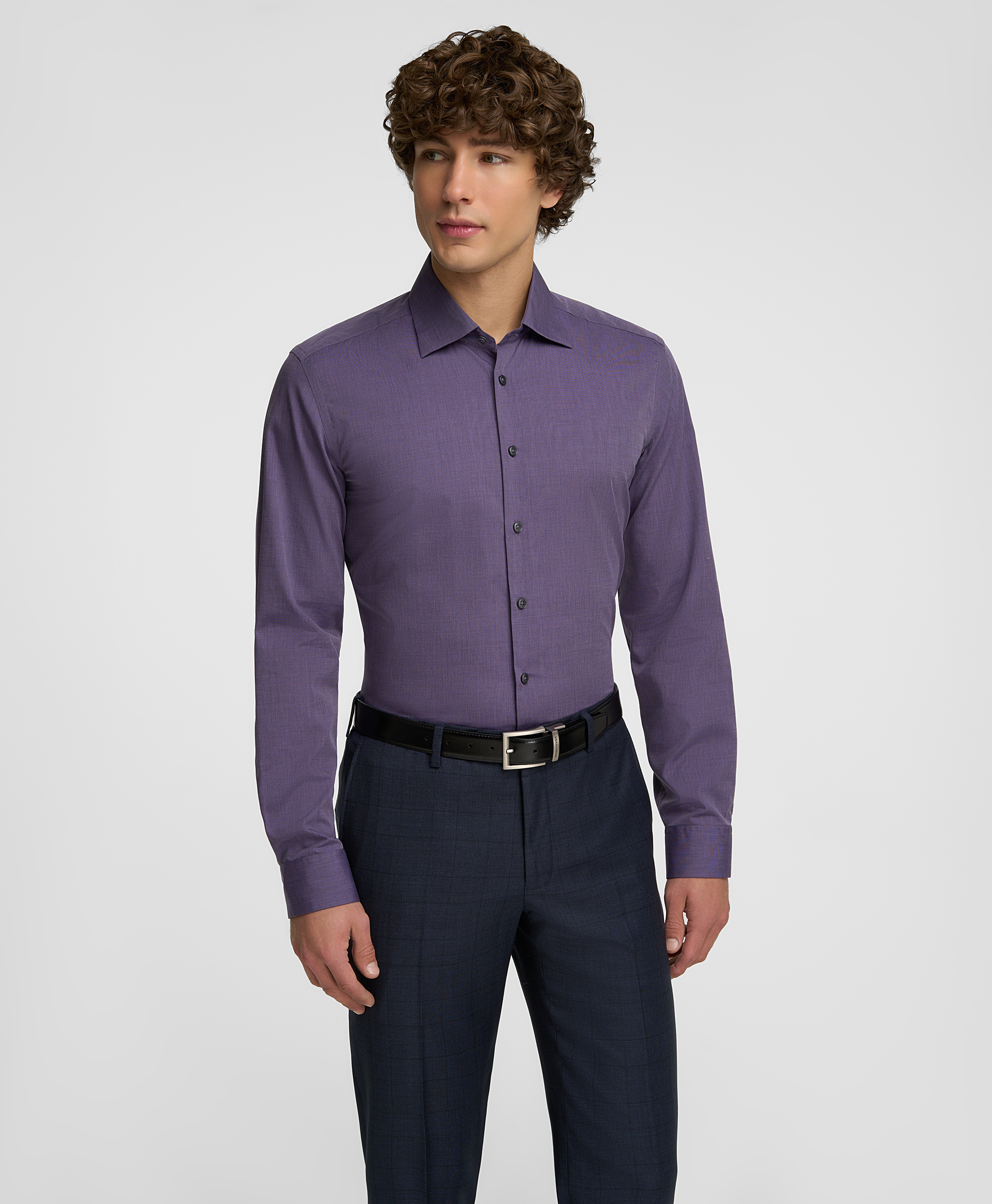 Рубашка хлопковая, прилегающий силуэт