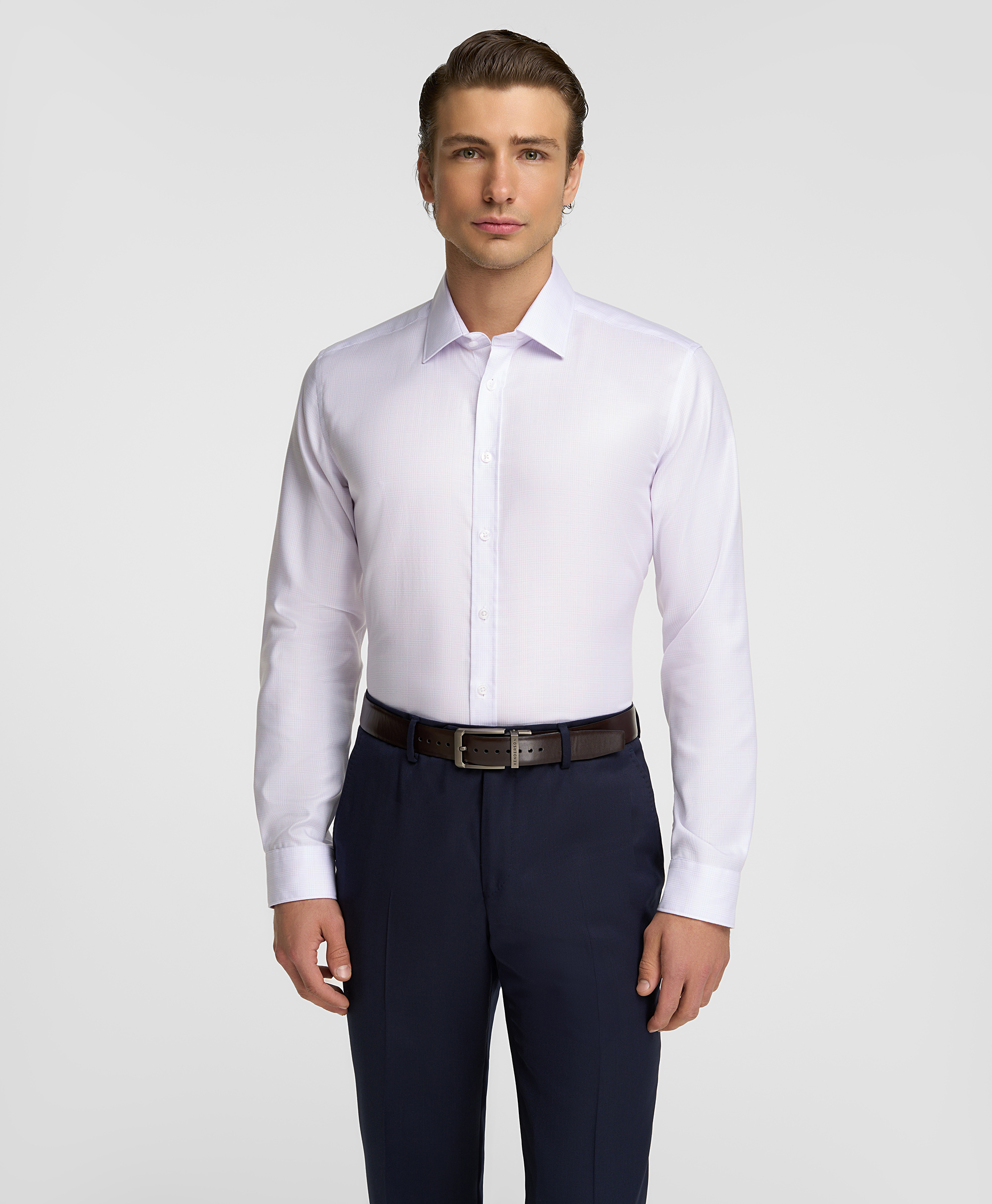 Рубашка хлопковая, не требует утюжки, прилегающий силуэт