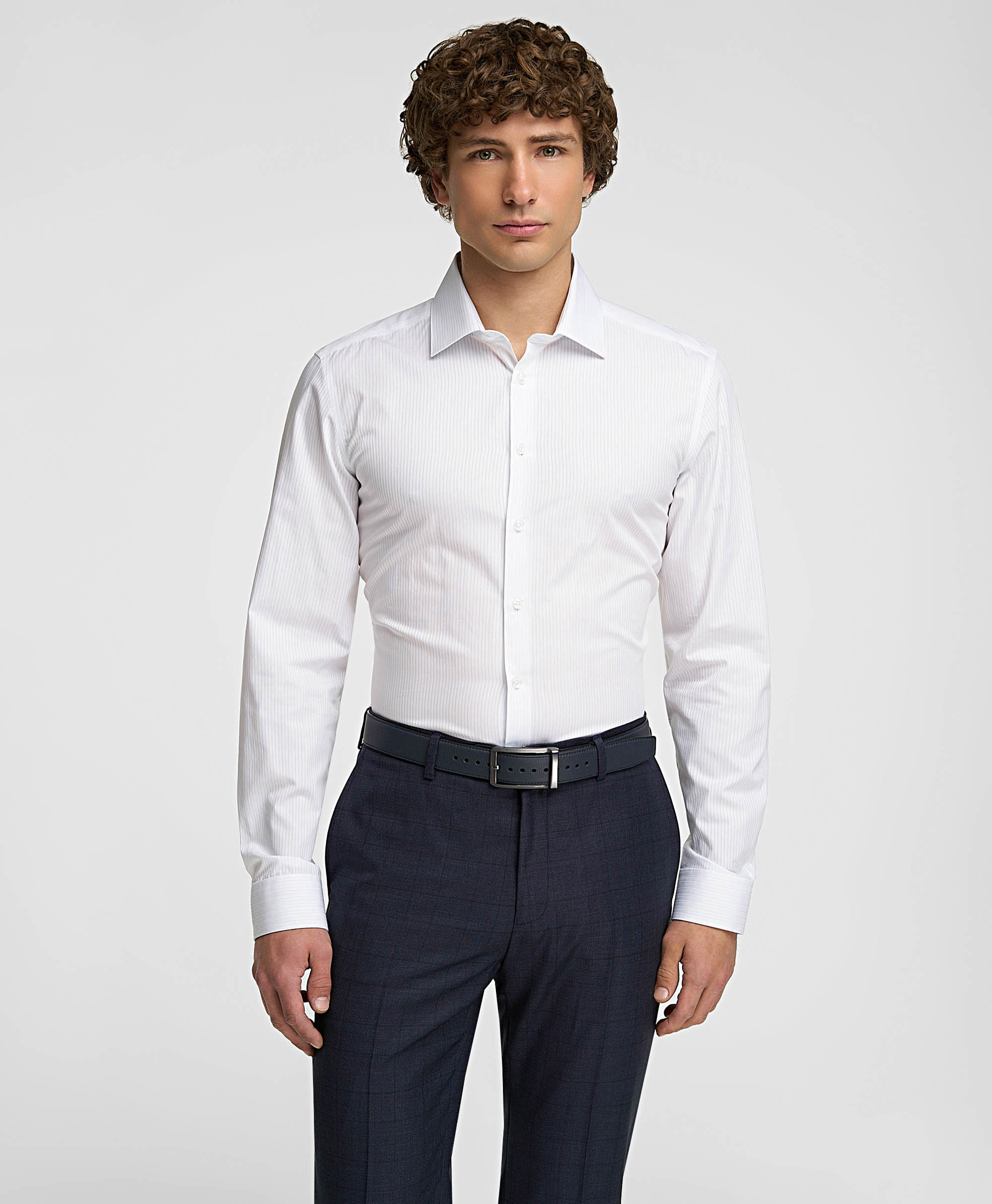 Рубашка хлопковая, прилегающий силуэт