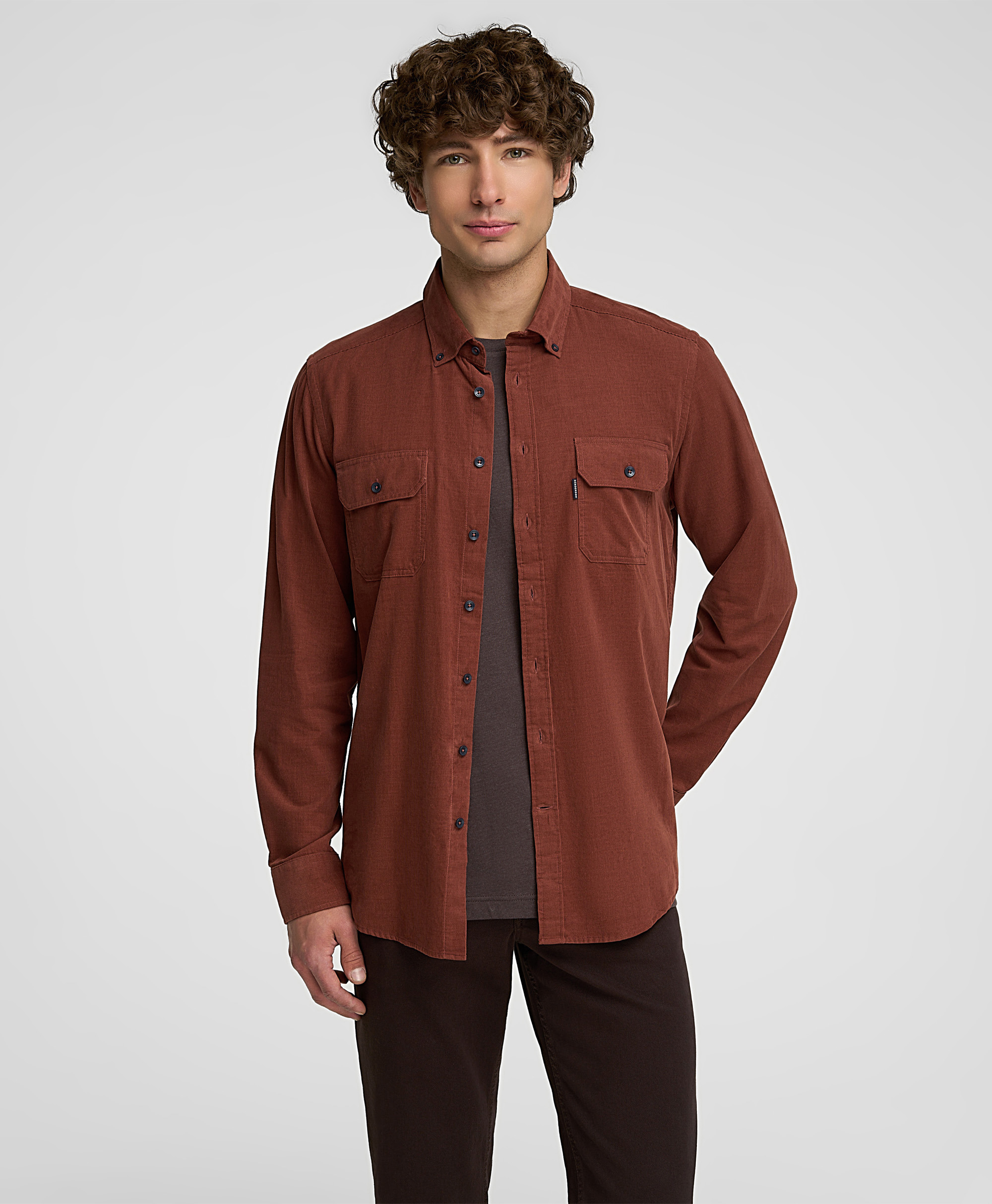 Рубашка вельветовая, полуприлегающий силуэт