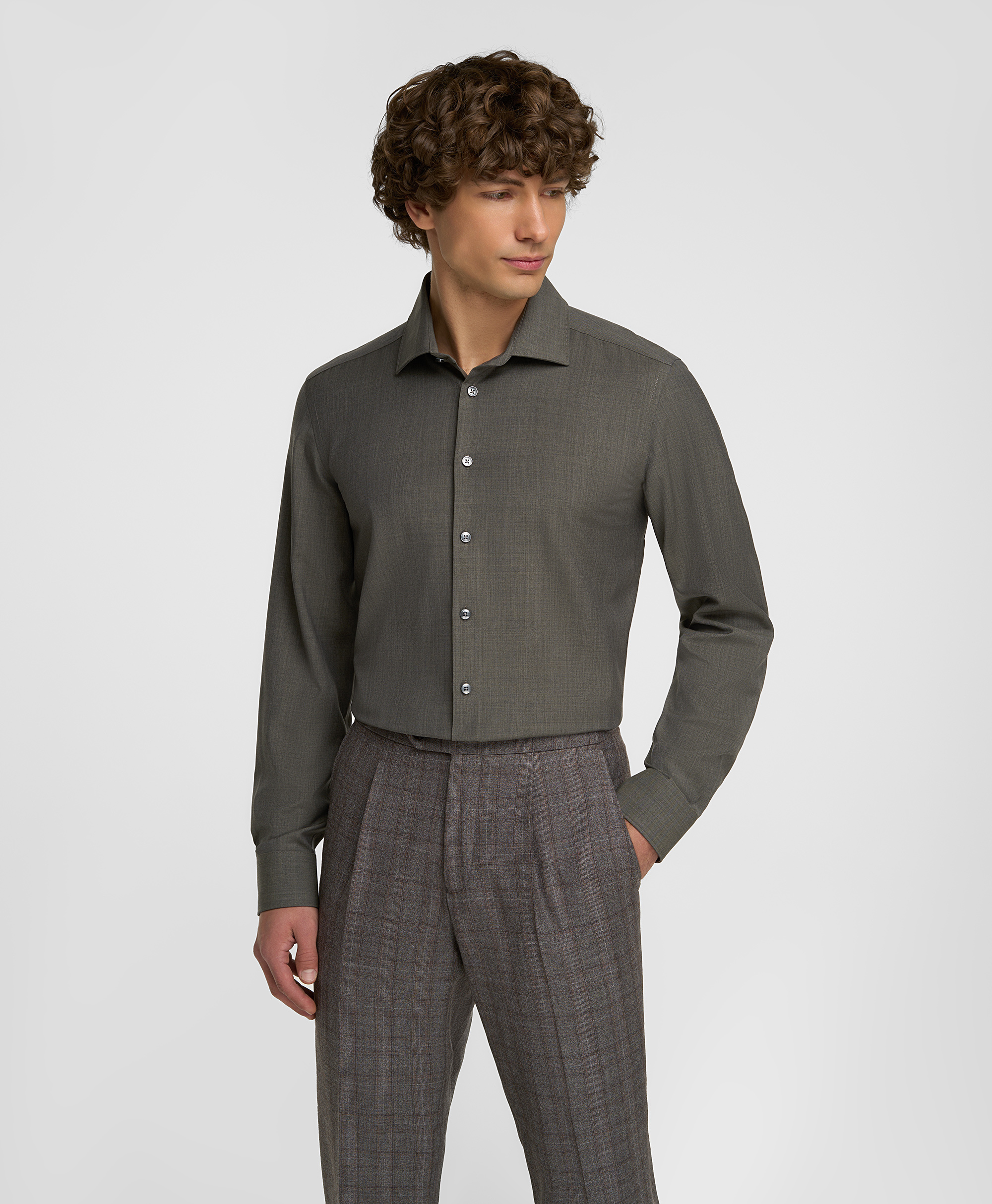 Рубашка шерстяная, полуприлегающий силуэт