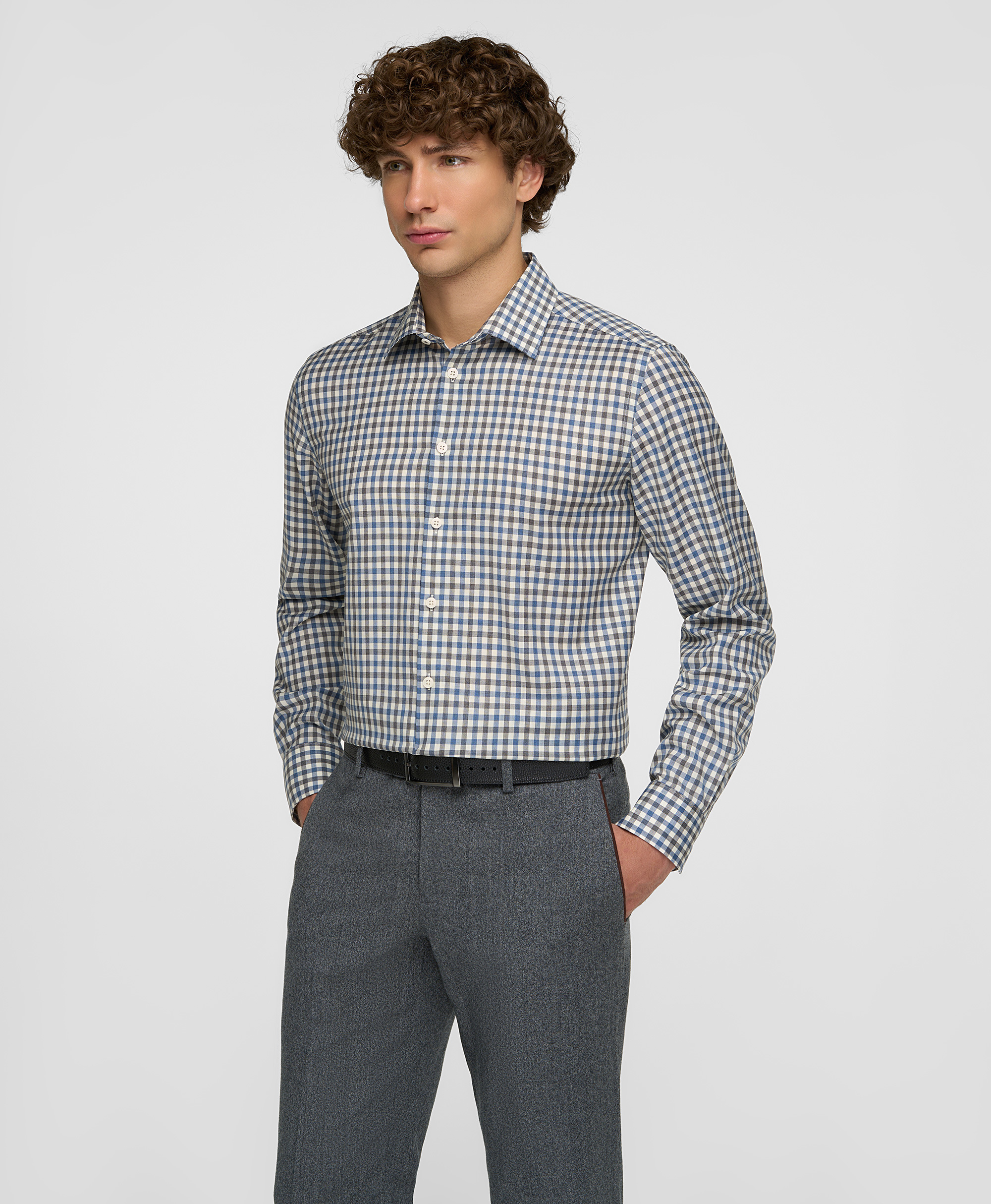 Рубашка шерстяная, полуприлегающий силуэт