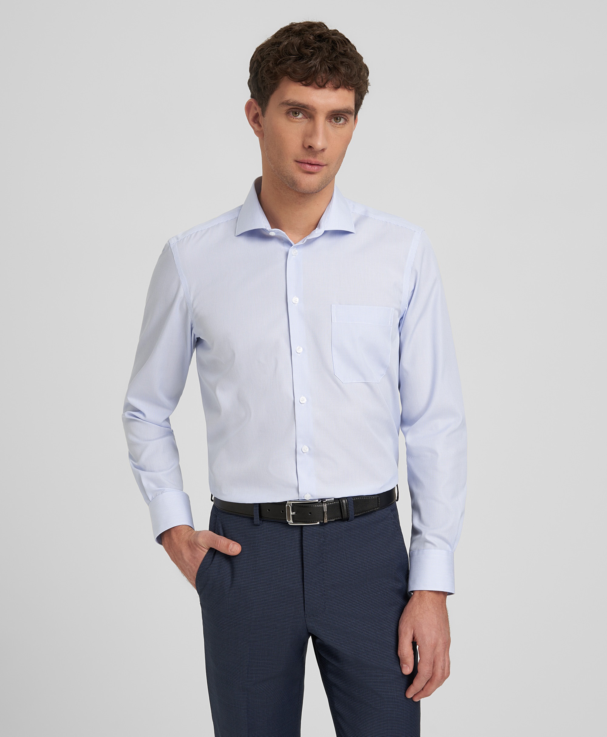 Рубашка хлопковая, не требует утюжки, прямой силуэт