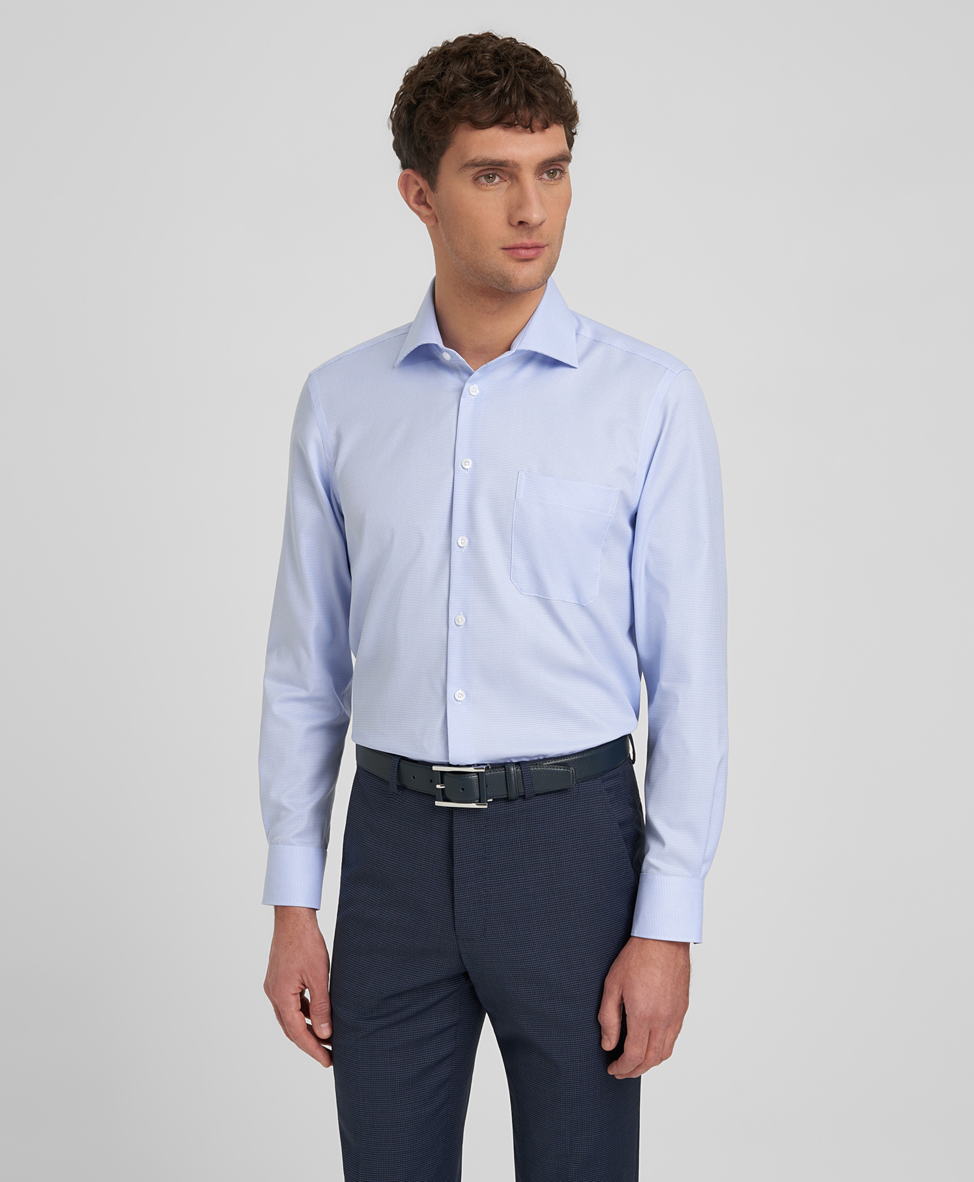 Рубашка хлопковая, не требует утюжки, прямой силуэт