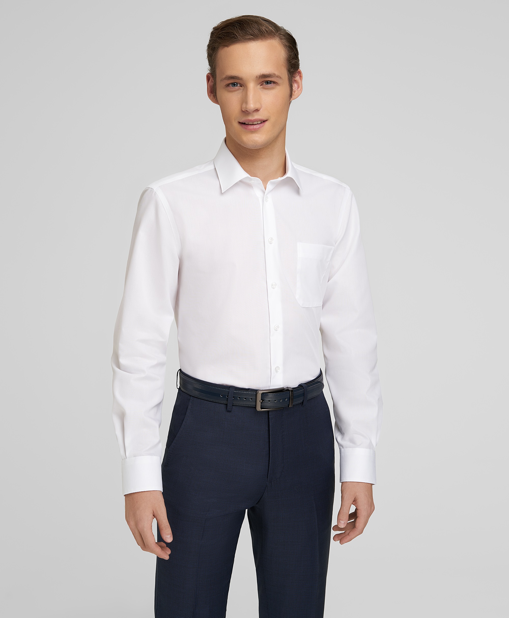 Рубашка хлопковая, не требует утюжки, прямой силуэт