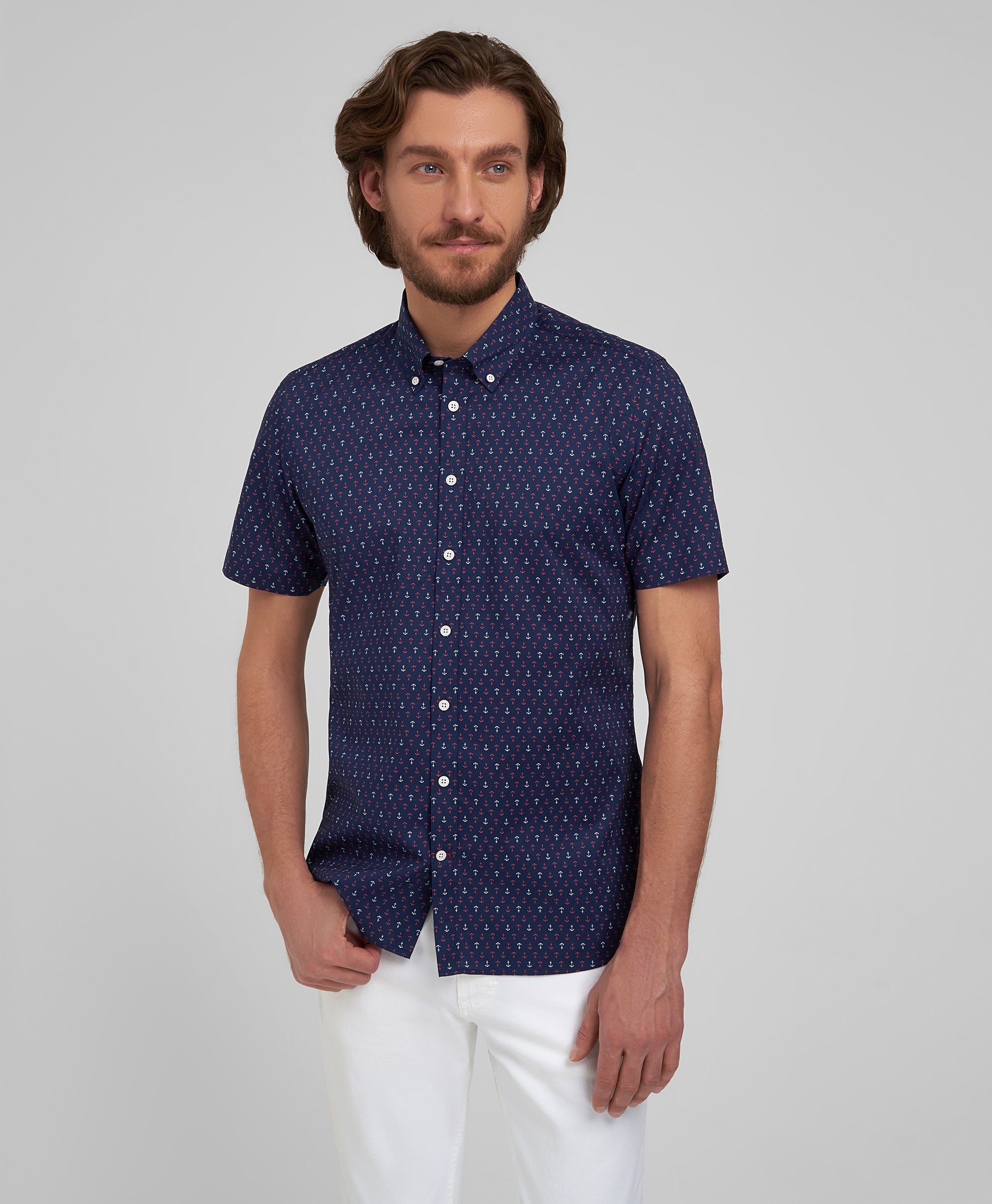 Рубашка хлопковая, прилегающий силуэт