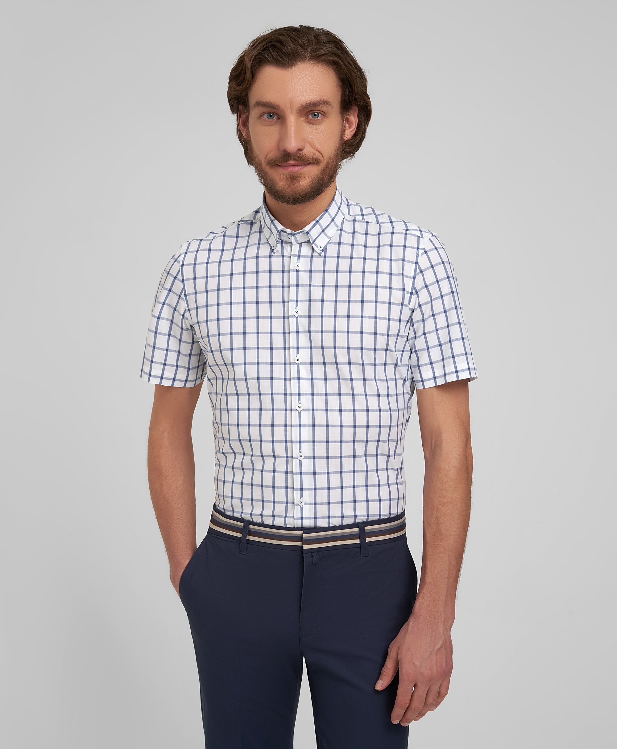 Рубашка хлопковая, прилегающий силуэт