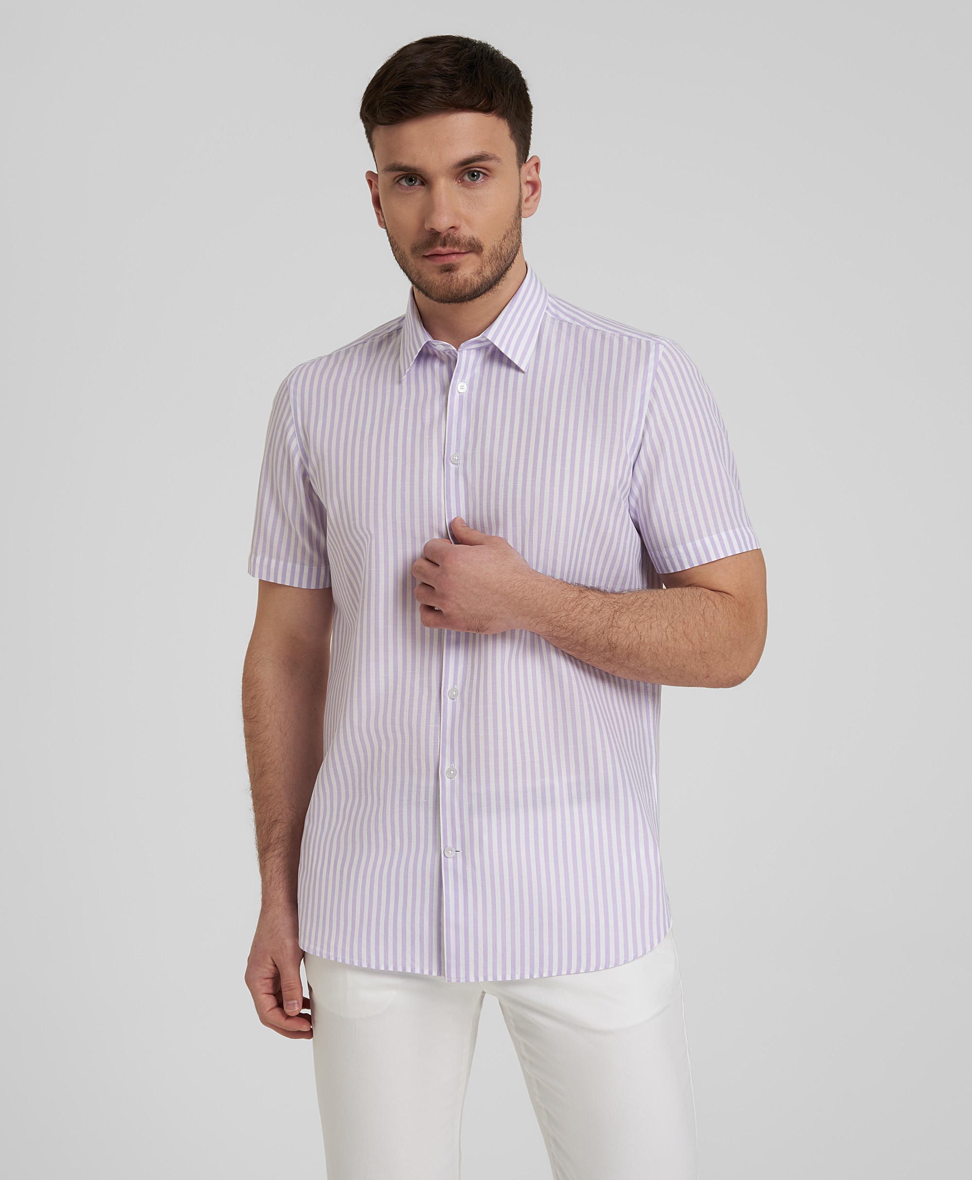 Рубашка из хлопка и льна, полуприлегающий силуэт