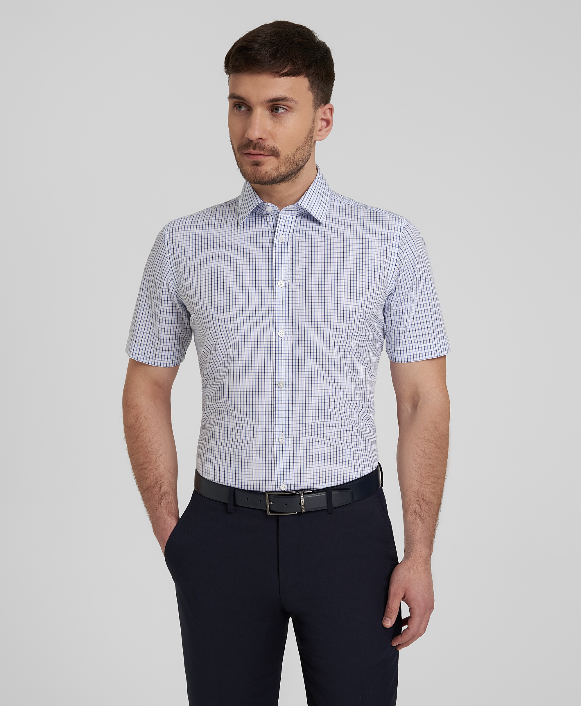 Рубашка хлопковая, не требует утюжки, полуприлегающий силуэт