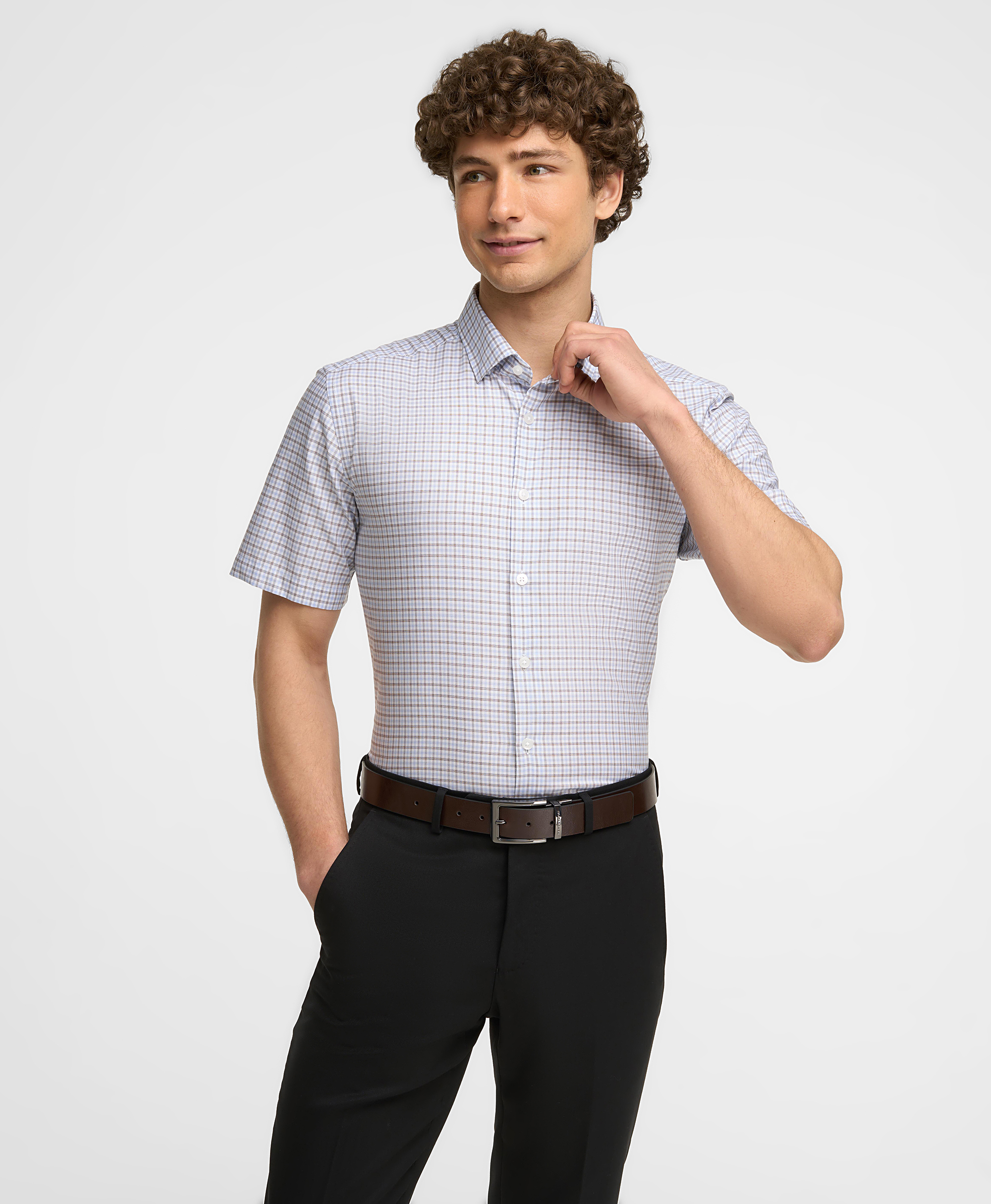 Рубашка хлопковая, прилегающий силуэт