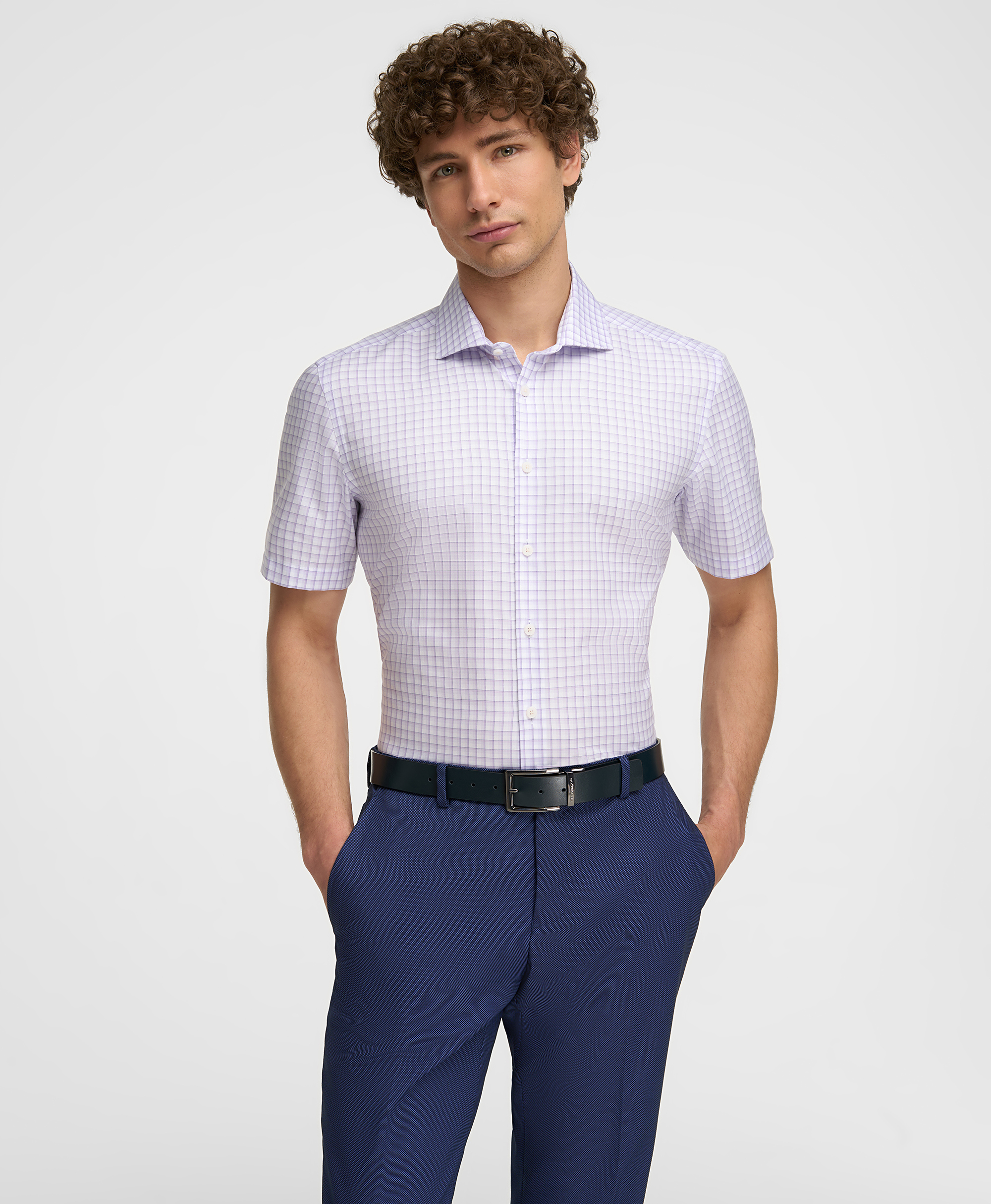 Рубашка хлопковая, не требует утюжки, полуприлегающий силуэт